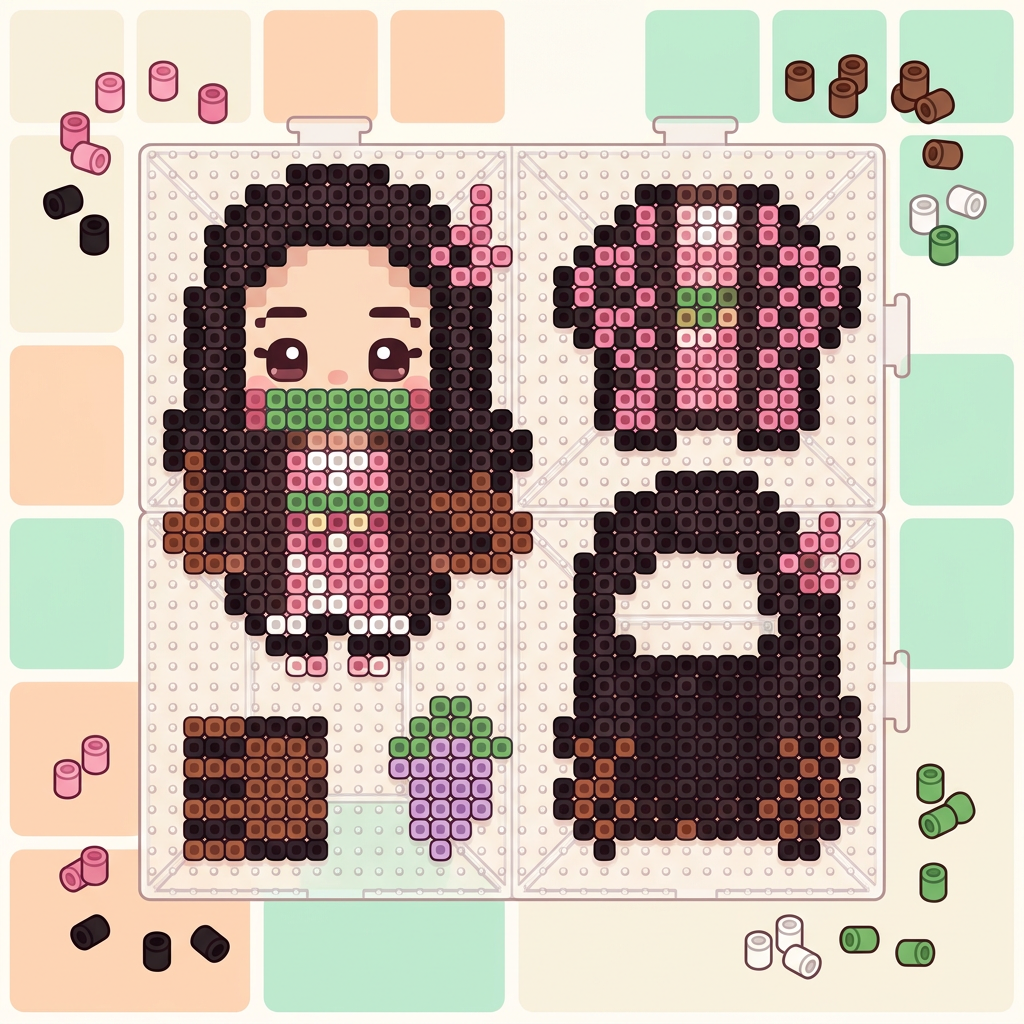 祢豆子Perler珠图案：《鬼灭之刃》手工制作