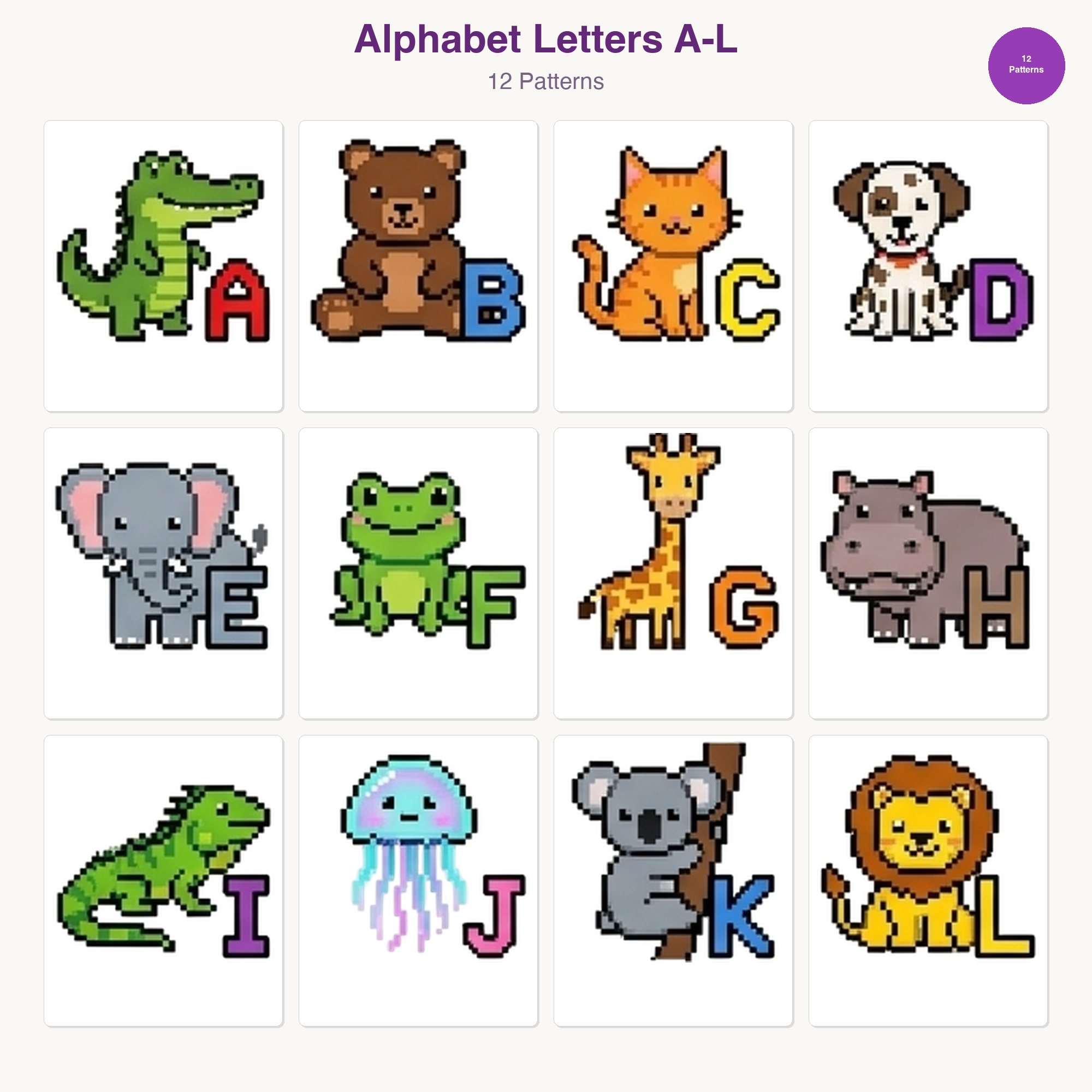 Alphabet Perler Bead Patterns Bundle, 48 Designs (PDF Digital Download)