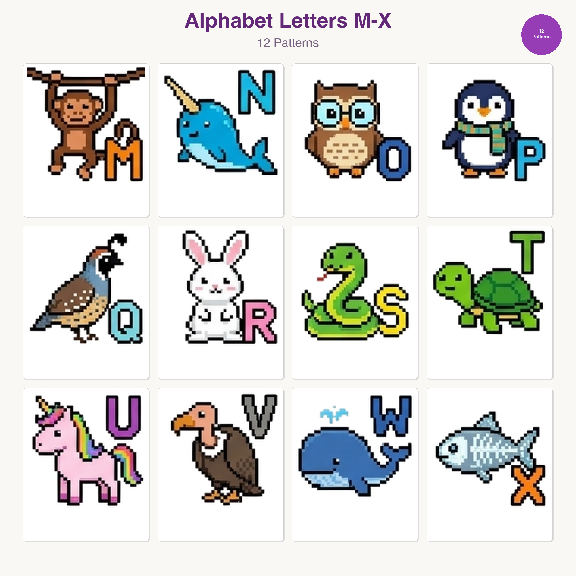 Alphabet Perler Bead Patterns Bundle, 48 Designs (PDF Digital Download)