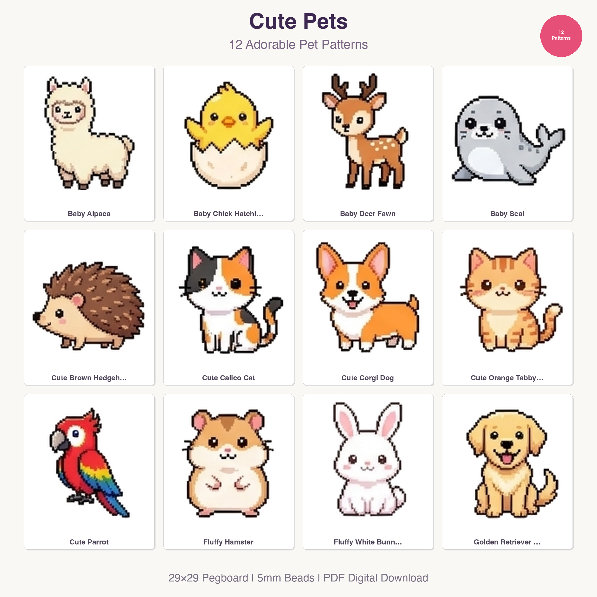 48 Cute Kawaii Animal Perler Bead Patterns Bundle | Fuse Bead Hama Templates | PDF Digital Download