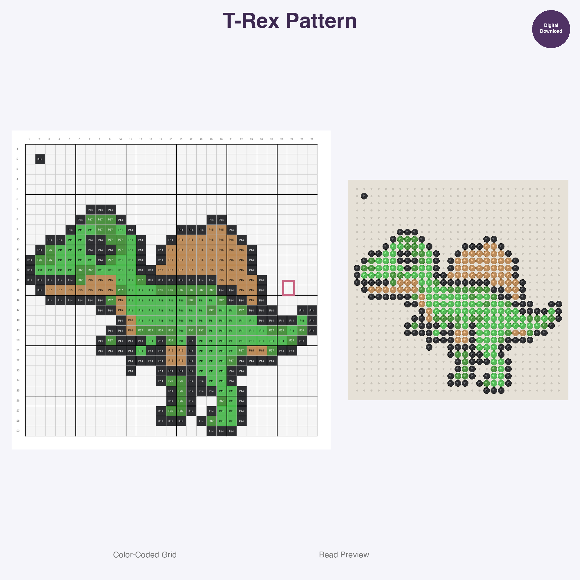 Carnivore Dinosaurs Perler Bead Patterns Bundle, 12 Designs (PDF Digital Download)