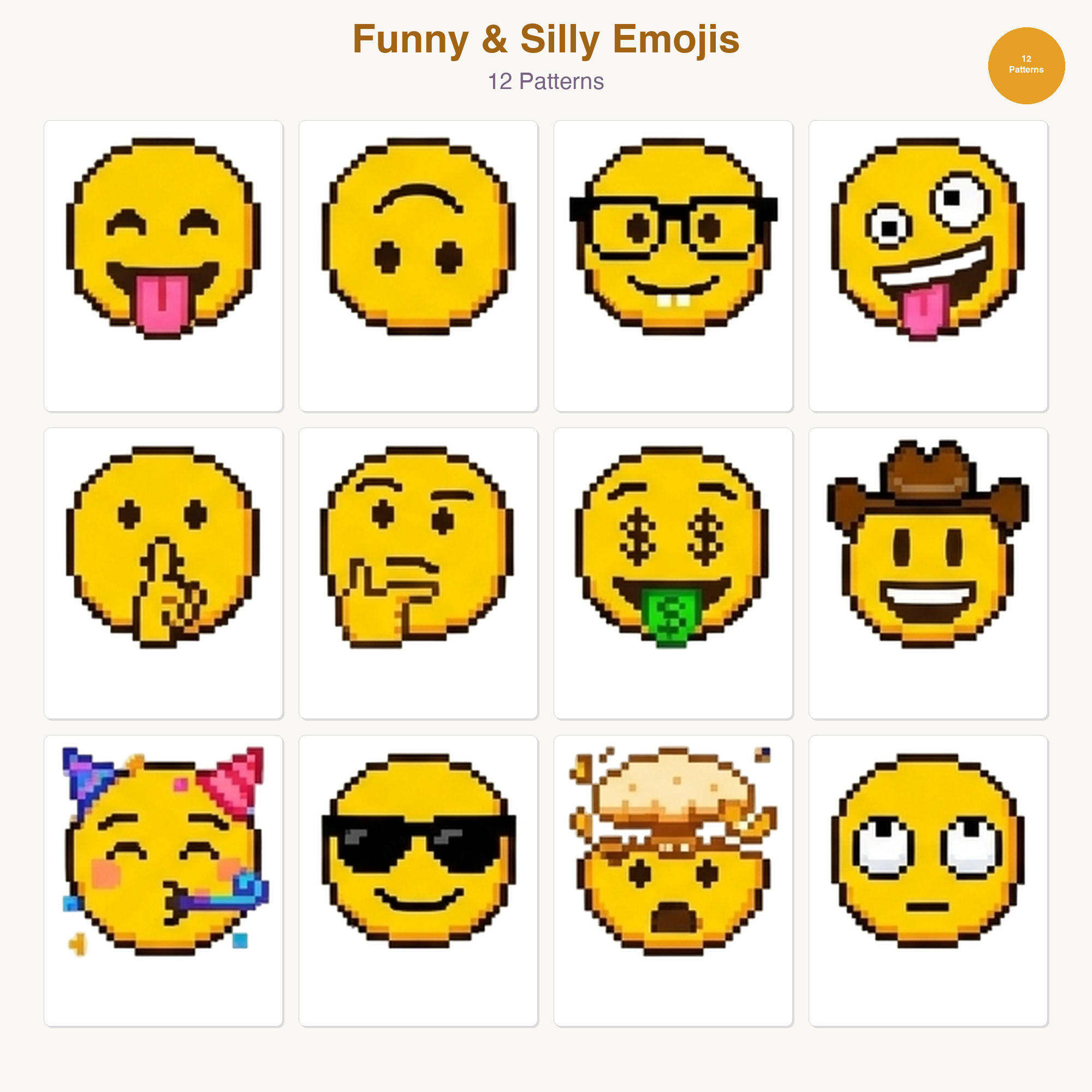 Emoji Perler Bead Patterns Bundle, 48 Designs (PDF Digital Download)