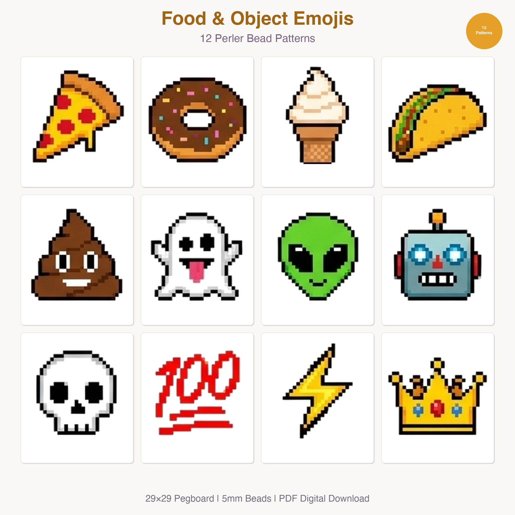 Food & Object Emojis Perler Bead Patterns Bundle, 11 Designs (PDF Digital Download)
