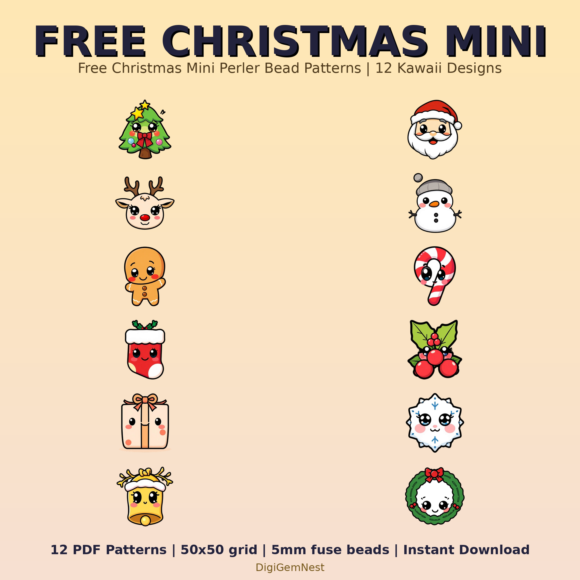 Free Christmas Mini Perler Bead Pattern Bundle | 12 Designs | Hama Bead Compatible | PDF Digital Download