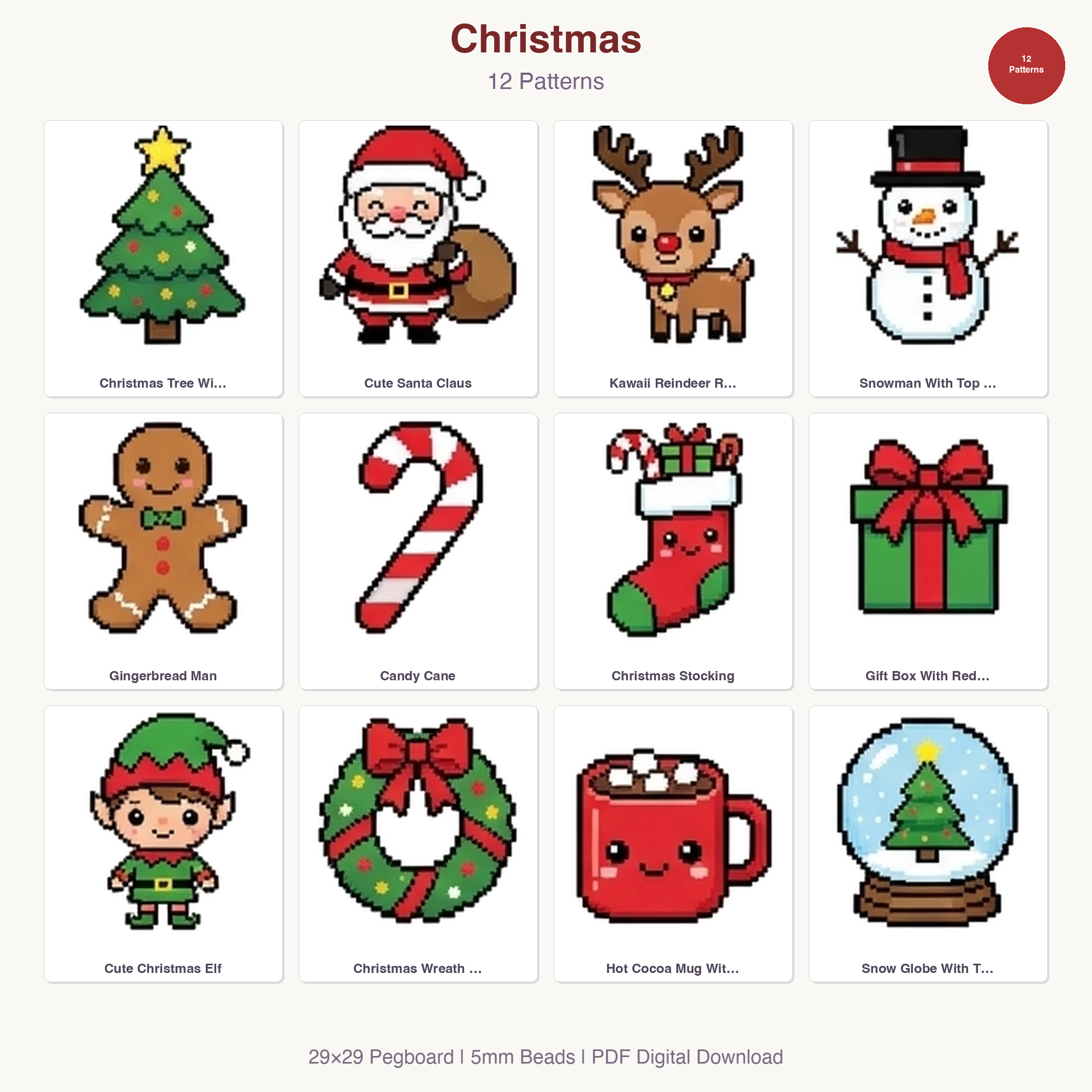 Holiday Perler Bead Patterns Bundle, 48 Designs (PDF Digital Download)