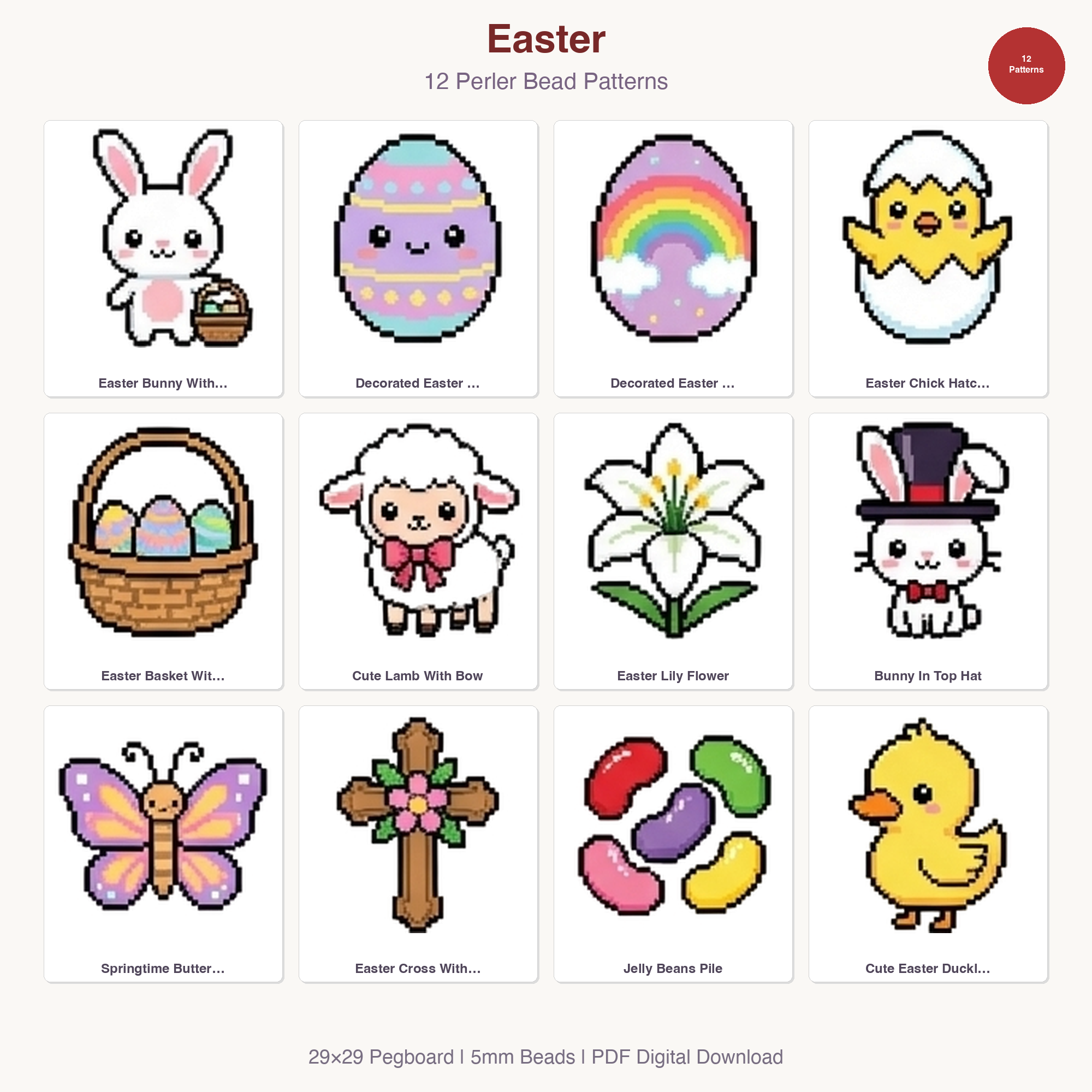 Easter Perler Bead Patterns Bundle, 12 Designs (PDF Digital Download)