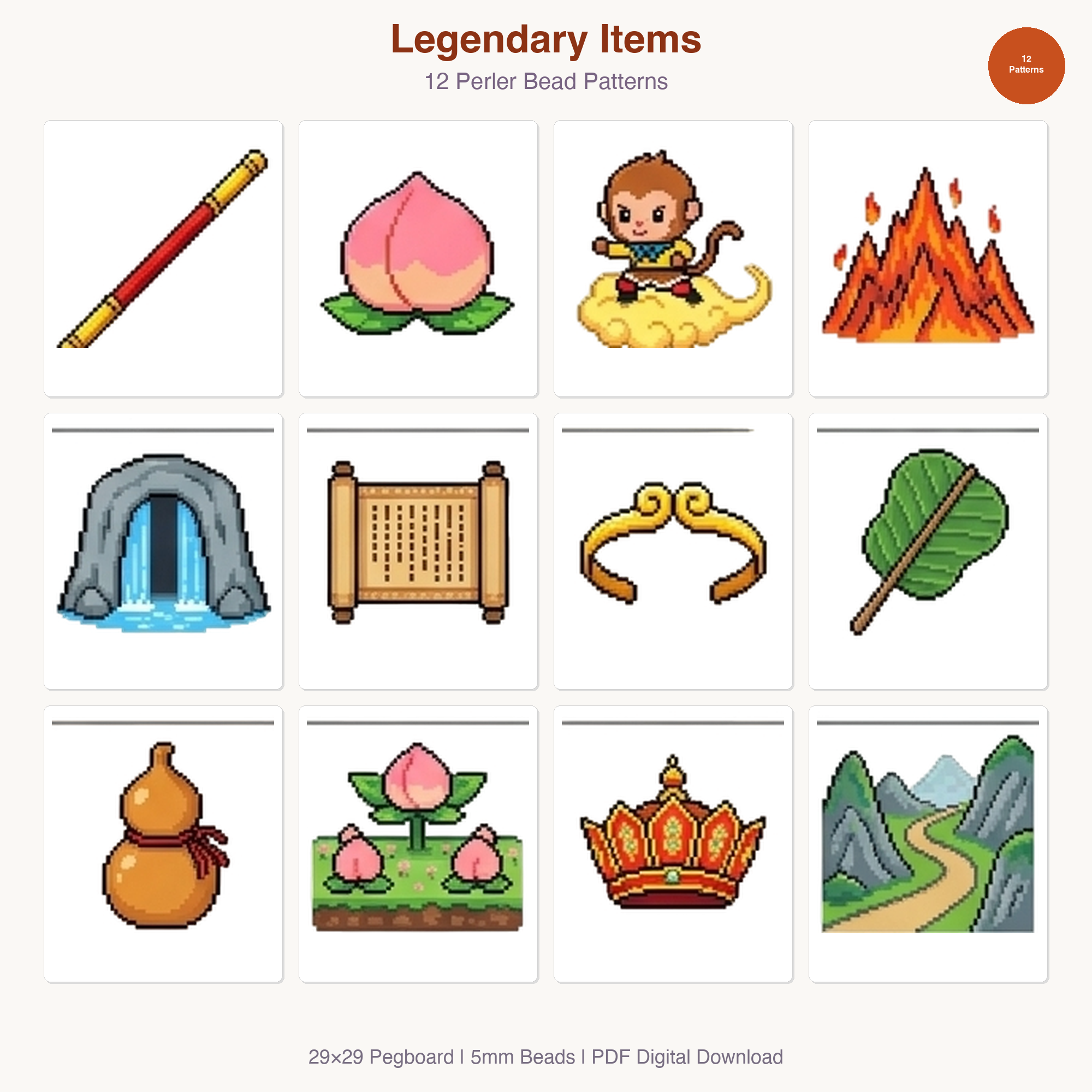 Legendary Items Perler Bead Patterns Bundle, 14 Designs (PDF Digital Download)