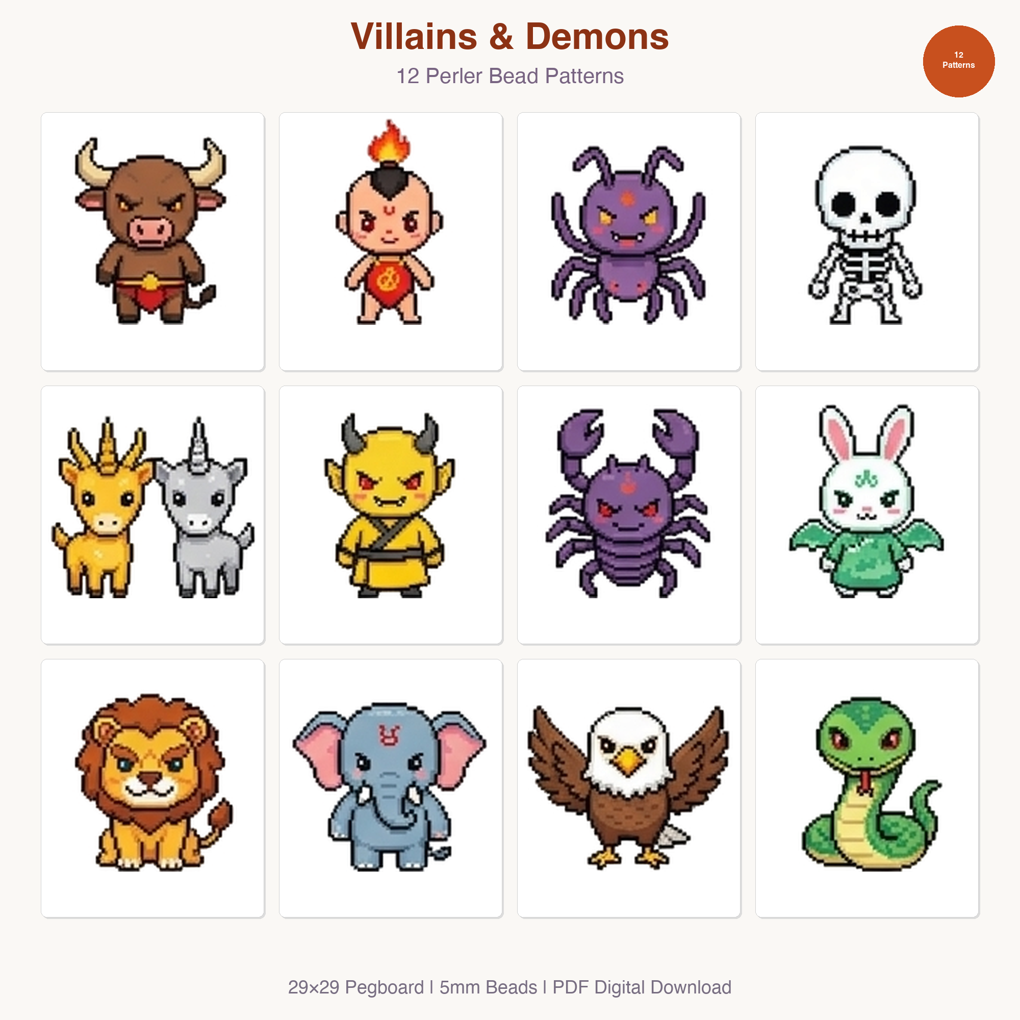 Villains & Demons Perler Bead Patterns Bundle, 11 Designs (PDF Digital Download)