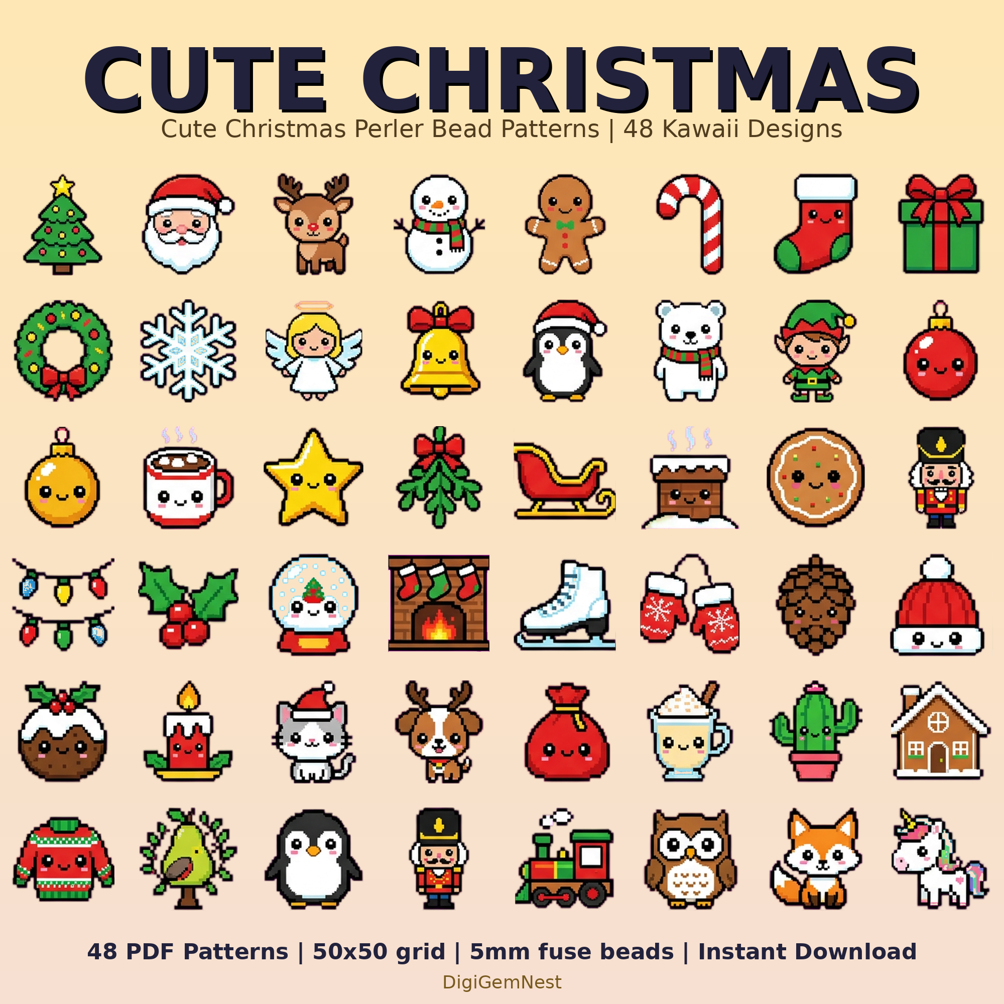 Cute Cute Christmas Perler Bead Pattern Bundle | 48 Designs | Hama Bead Compatible | PDF Digital Download
