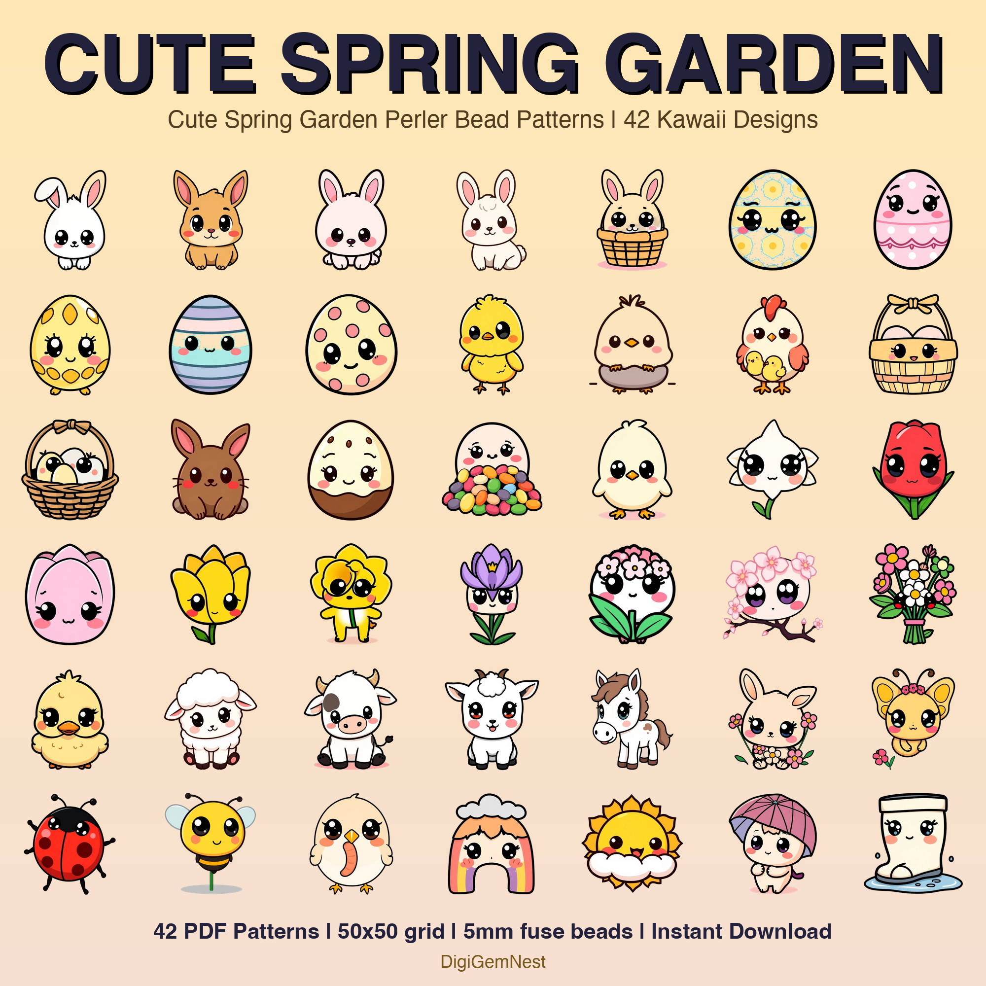Cute Spring Garden Perler Bead Pattern Bundle | 42 Designs | Hama Bead Compatible | PDF Digital Download