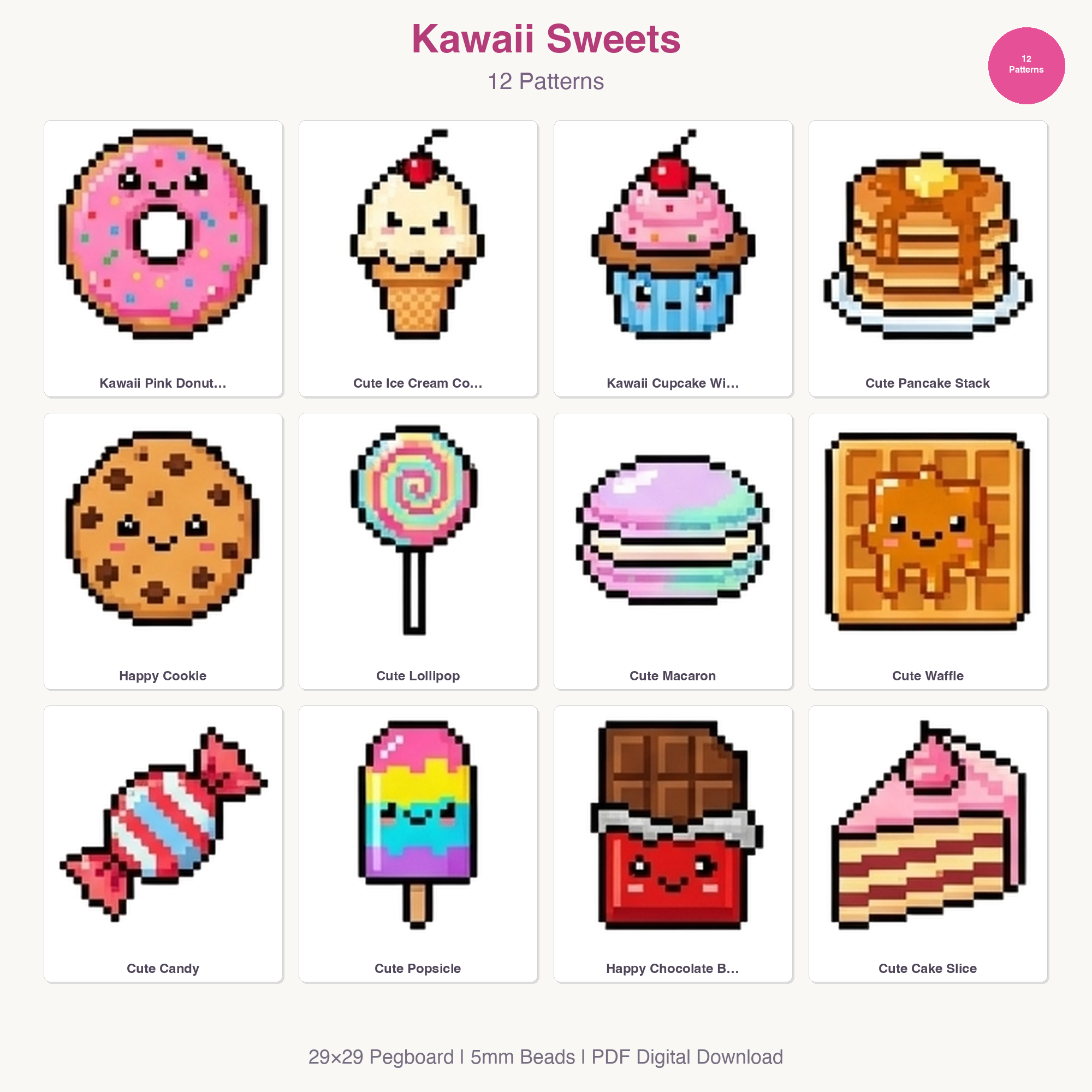 Kawaii Food Perler Bead Patterns Bundle, 48 Designs (PDF Digital Download)
