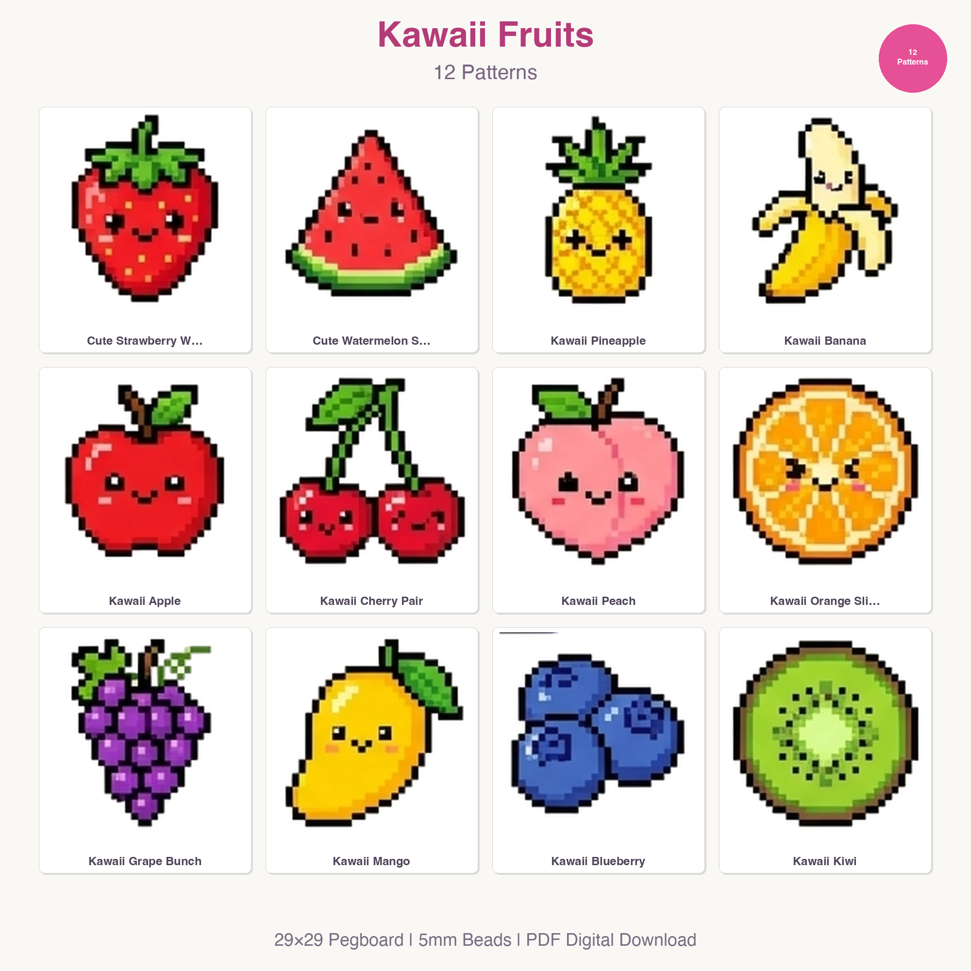 Kawaii Food Perler Bead Patterns Bundle, 48 Designs (PDF Digital Download)