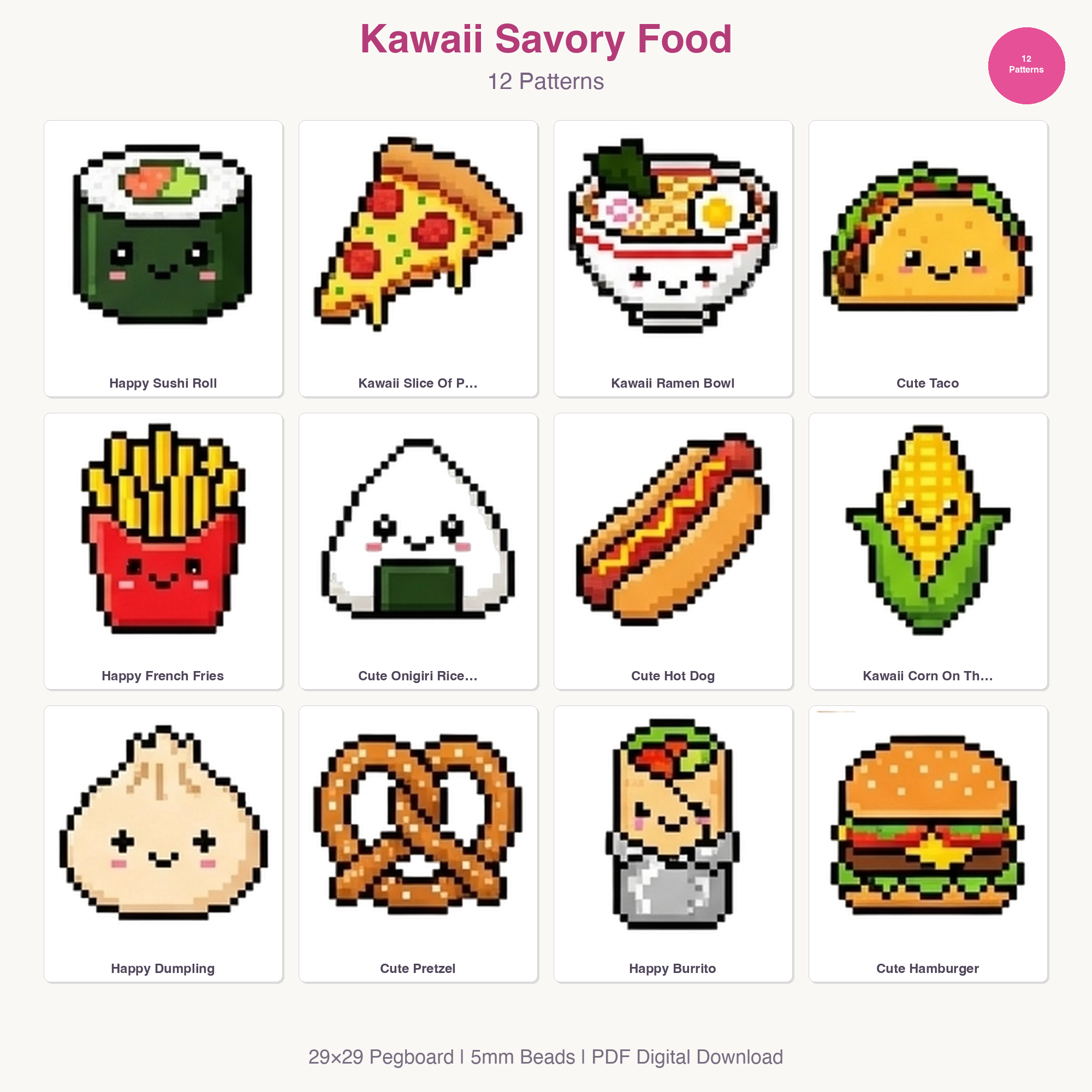 Kawaii Food Perler Bead Patterns Bundle, 48 Designs (PDF Digital Download)