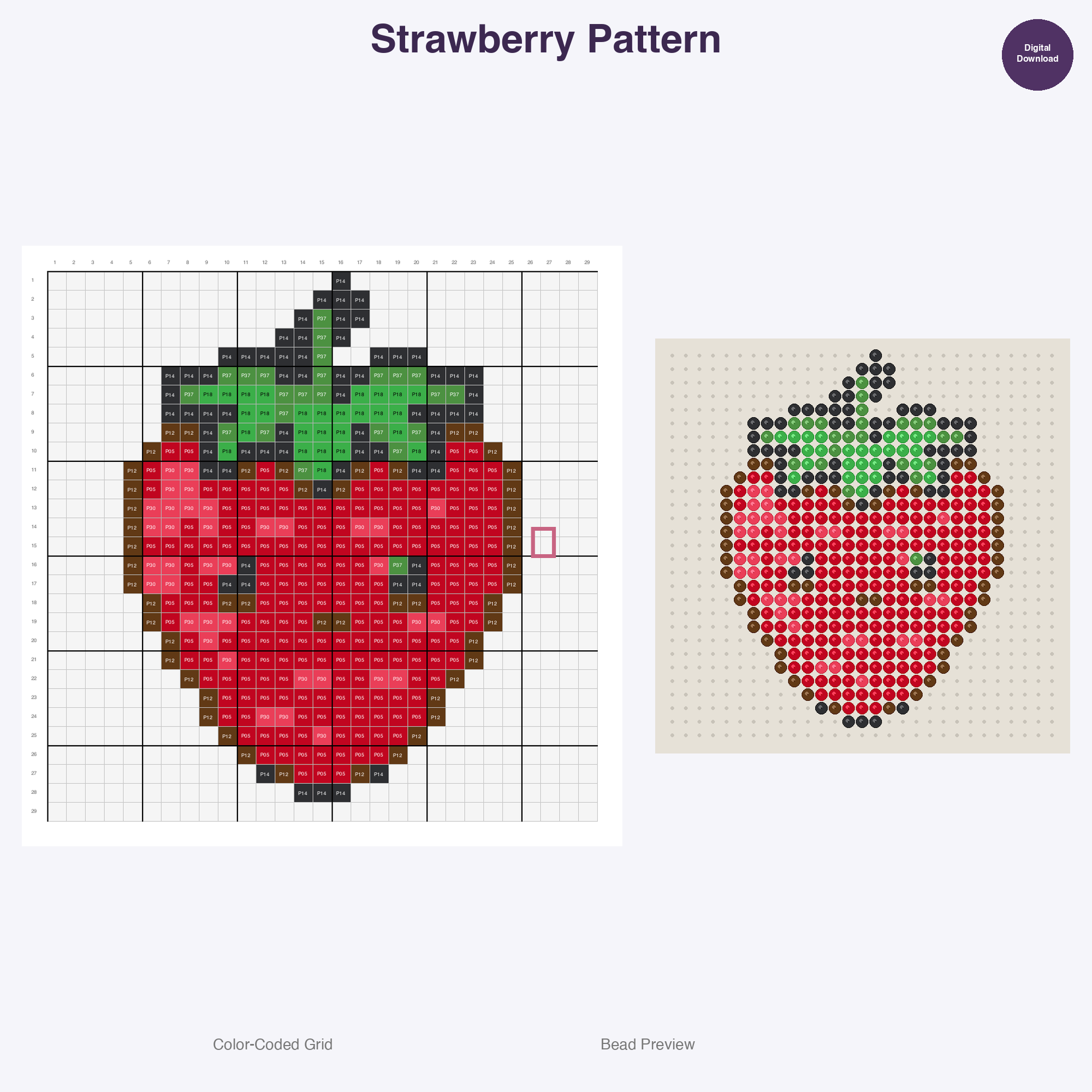 Kawaii Fruits Perler Bead Patterns Bundle, 12 Designs (PDF Digital Download)