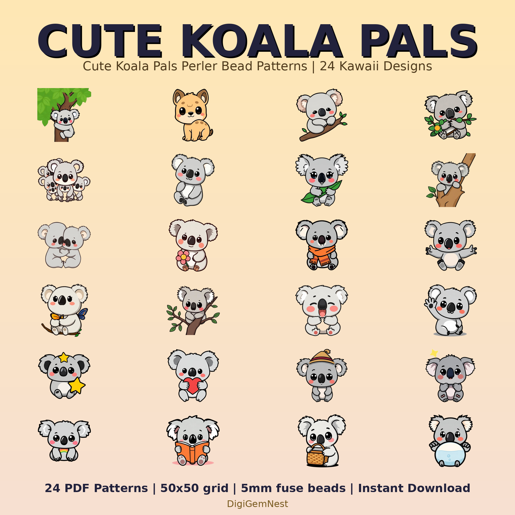 Cute Koala Pals Perler Bead Pattern Bundle | 24 Designs | Hama Bead Compatible | PDF Digital Download