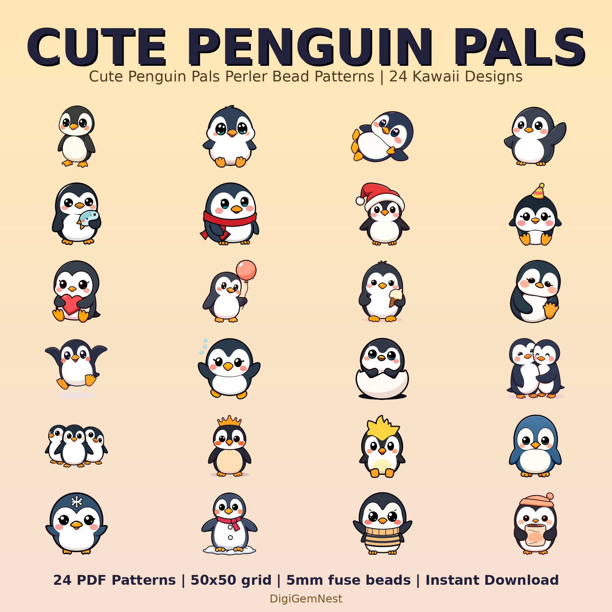 Cute Penguin Pals Perler Bead Pattern Bundle | 24 Designs | Hama Bead Compatible | PDF Digital Download