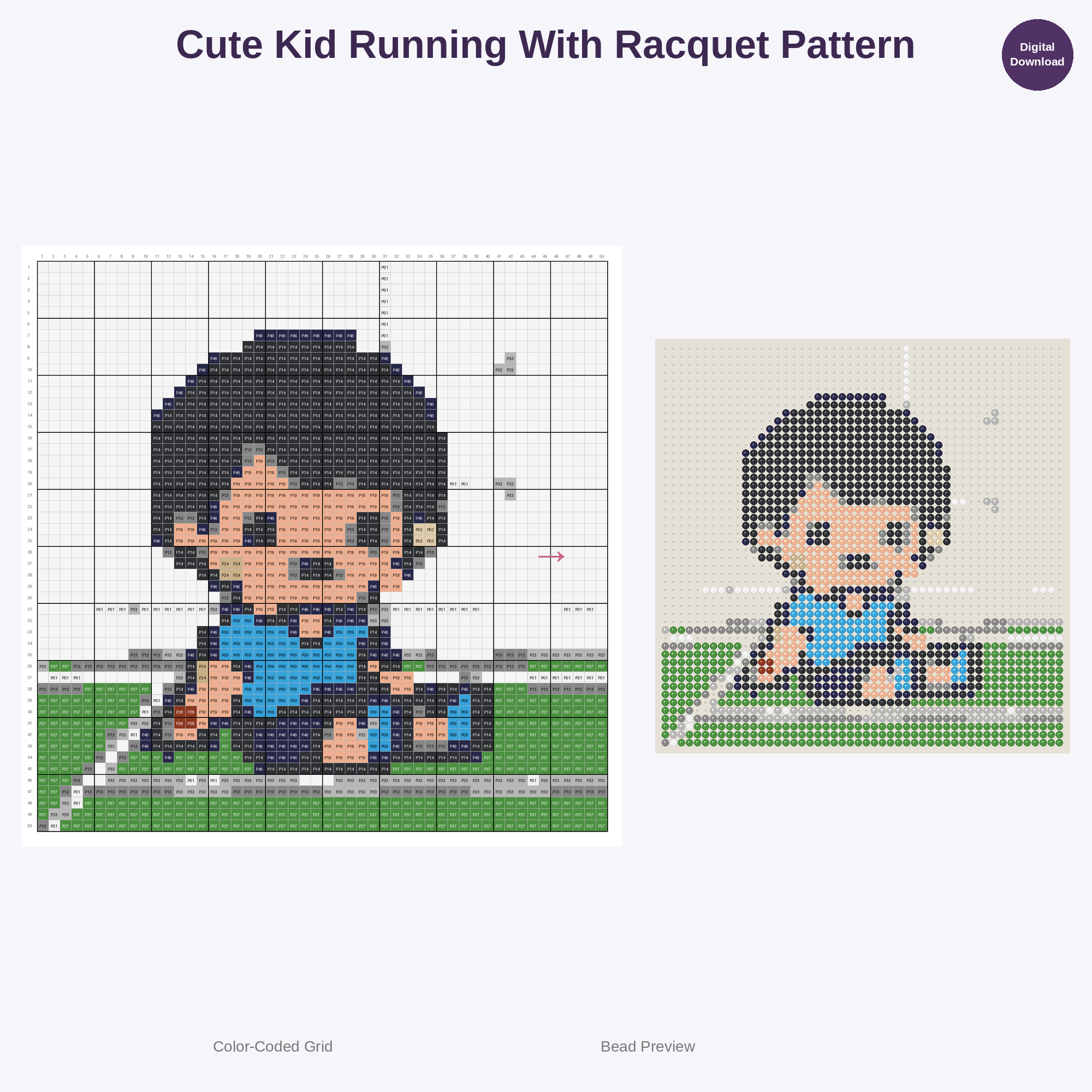 Adorable Kids Tennis Fun Perler Bead Patterns Bundle, 48 Designs (PDF Digital Download)