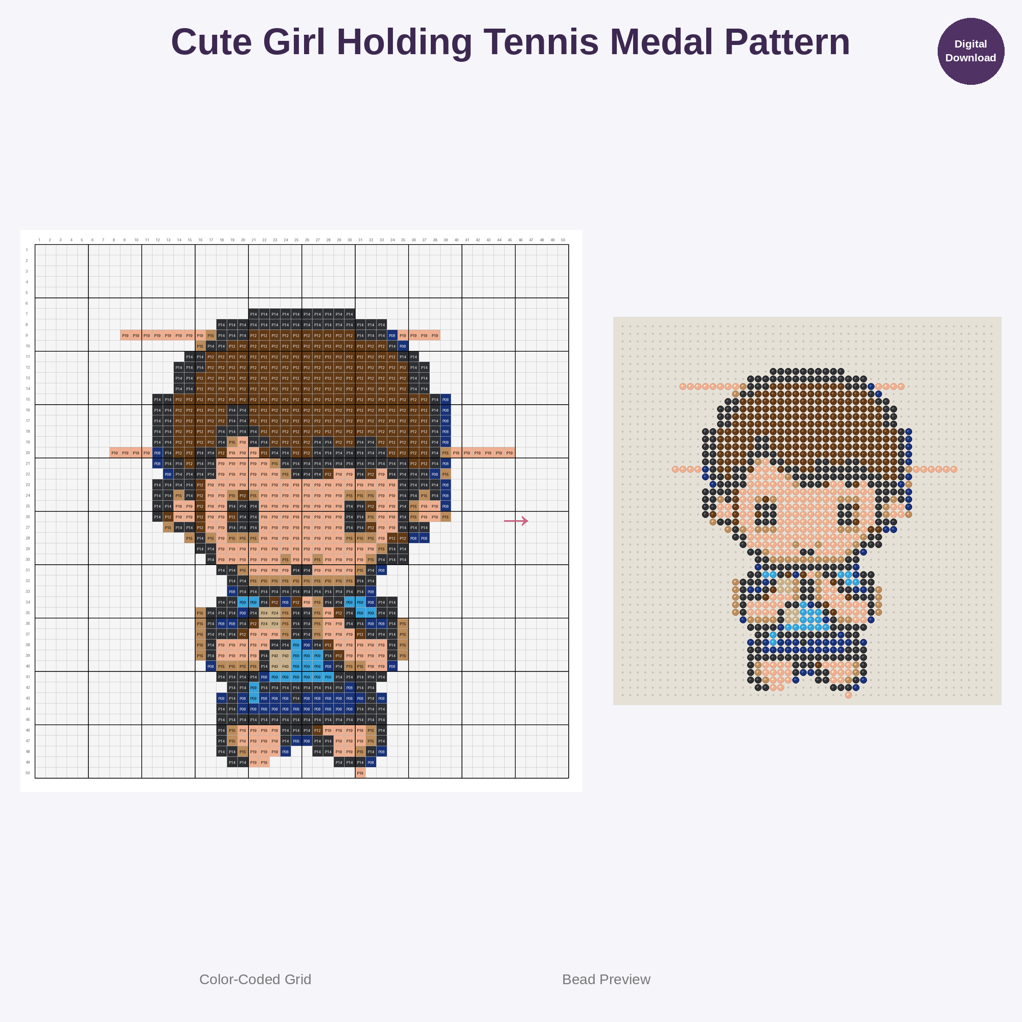 Adorable Kids Tennis Fun Perler Bead Patterns Bundle, 48 Designs (PDF Digital Download)