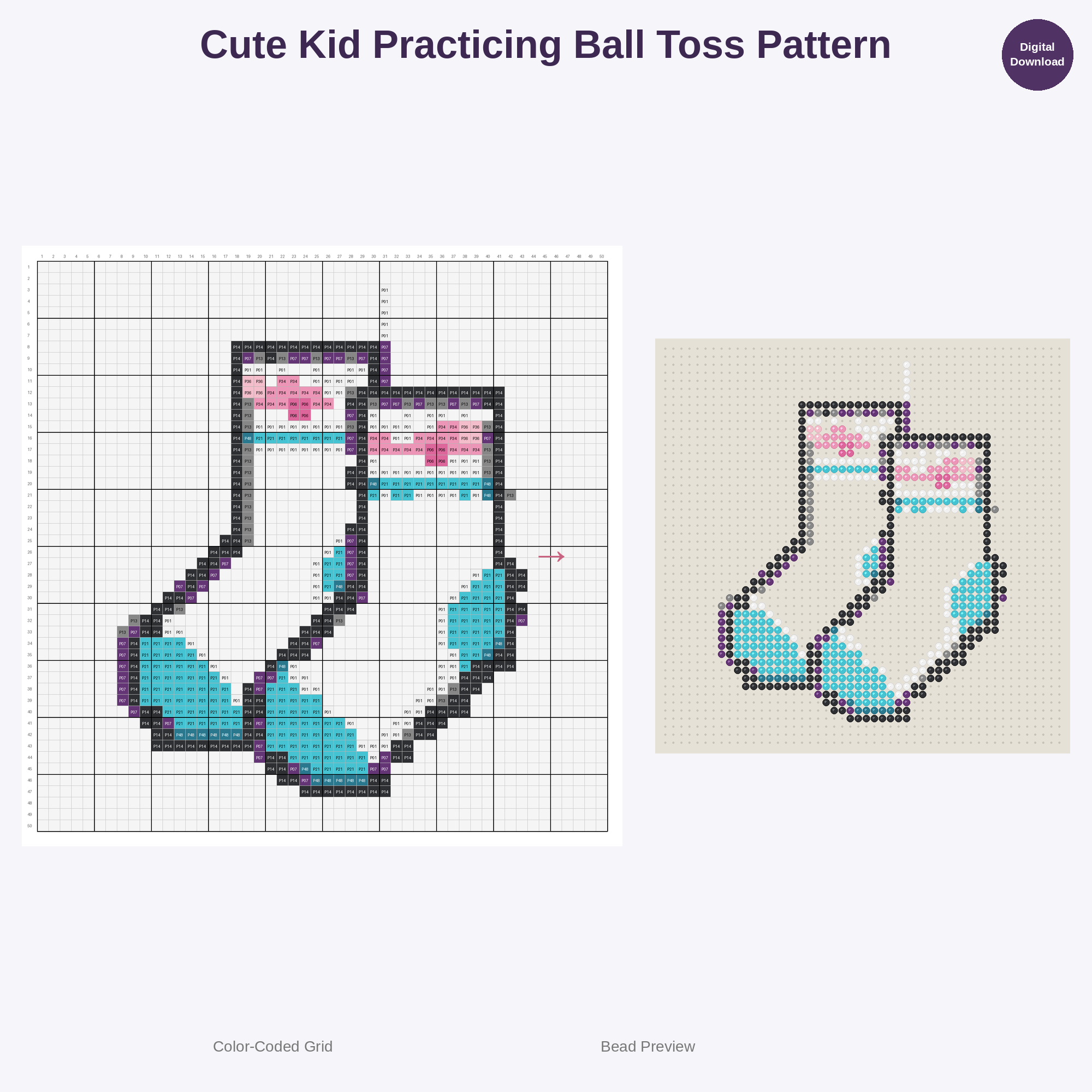 Adorable Kids Tennis Fun Perler Bead Patterns Bundle, 48 Designs (PDF Digital Download)