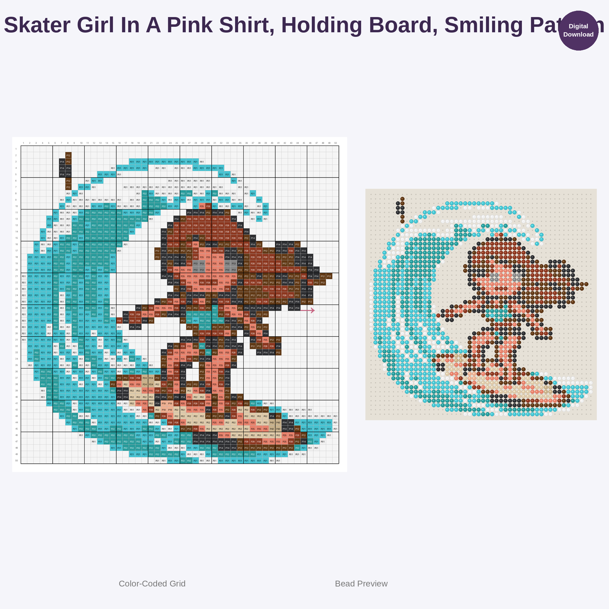 Adorable Surfing Skateboarding Kids Perler Bead Patterns Bundle, 48 Designs (PDF Digital Download)