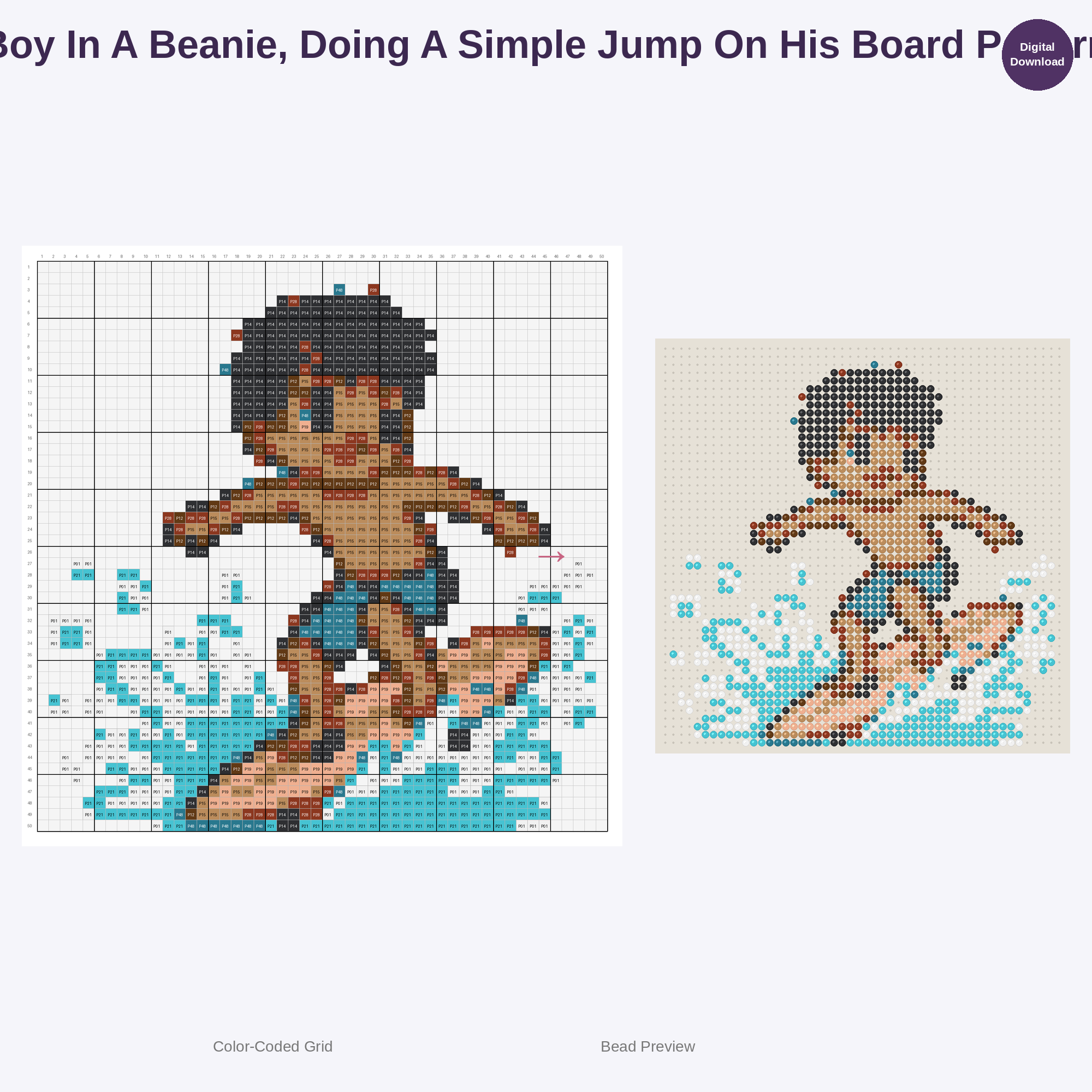 Adorable Surfing Skateboarding Kids Perler Bead Patterns Bundle, 48 Designs (PDF Digital Download)