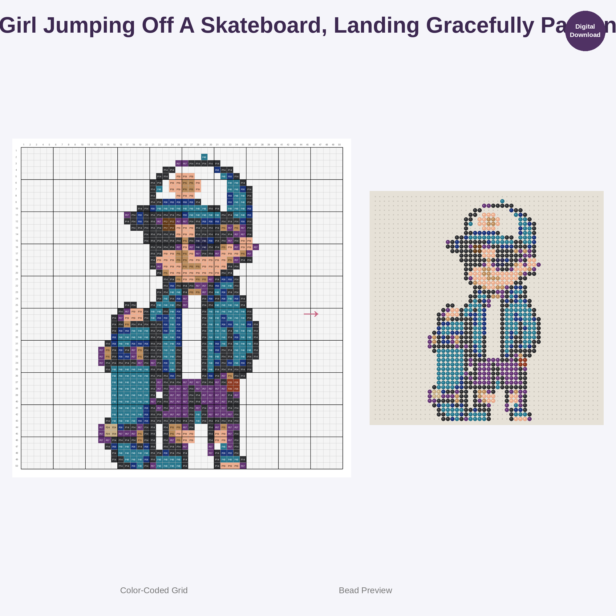 Adorable Surfing Skateboarding Kids Perler Bead Patterns Bundle, 48 Designs (PDF Digital Download)