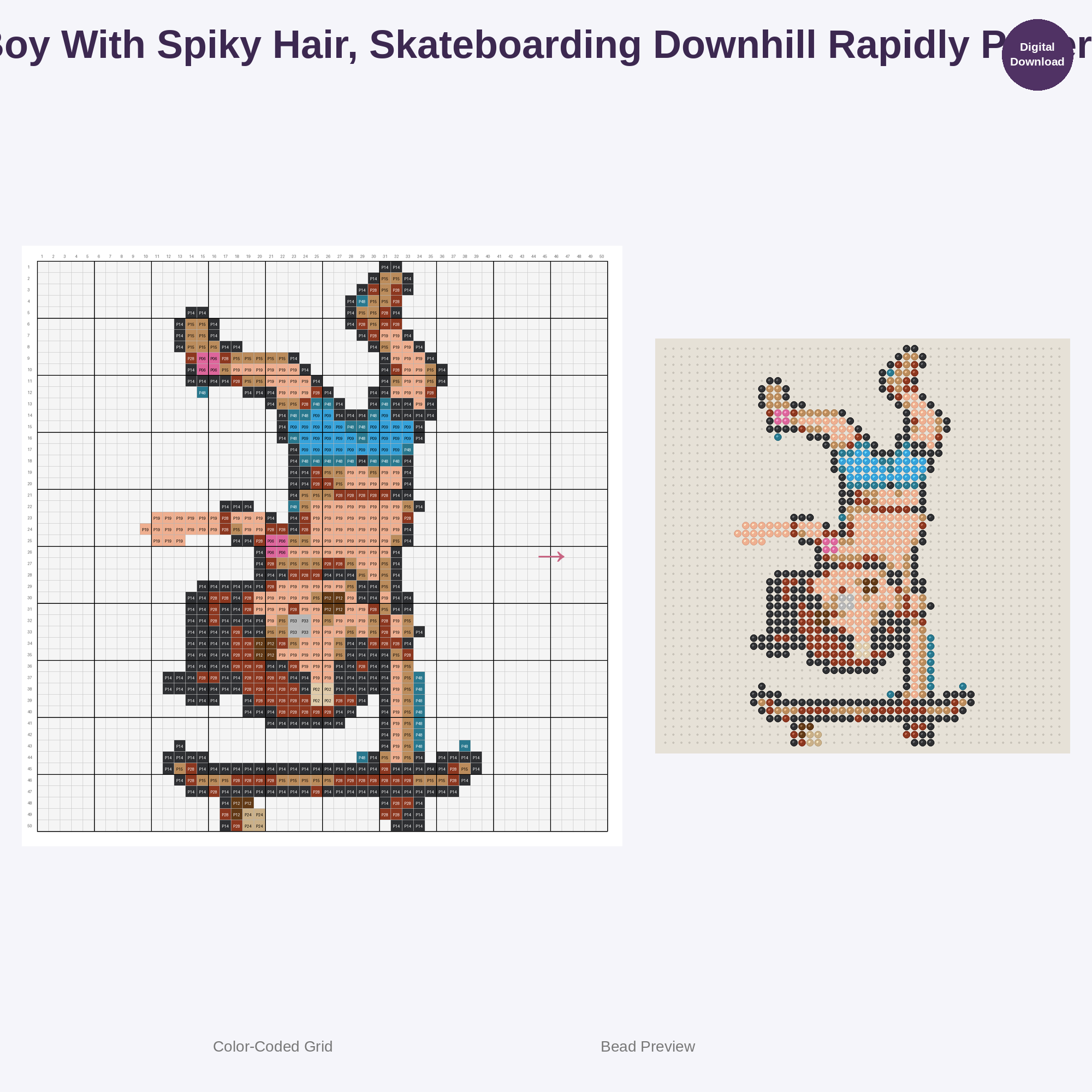 Adorable Surfing Skateboarding Kids Perler Bead Patterns Bundle, 48 Designs (PDF Digital Download)