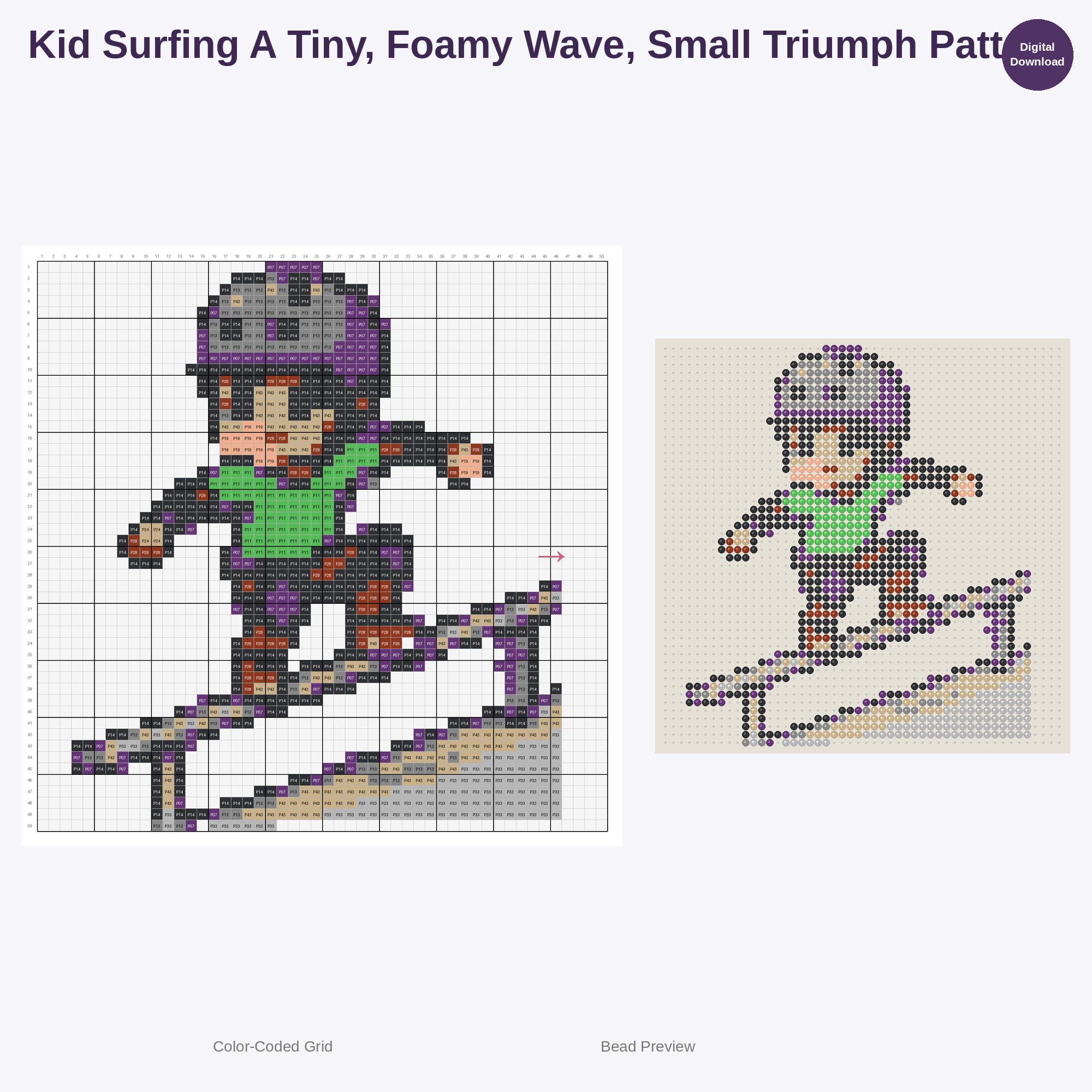 Adorable Surfing Skateboarding Kids Perler Bead Patterns Bundle, 48 Designs (PDF Digital Download)