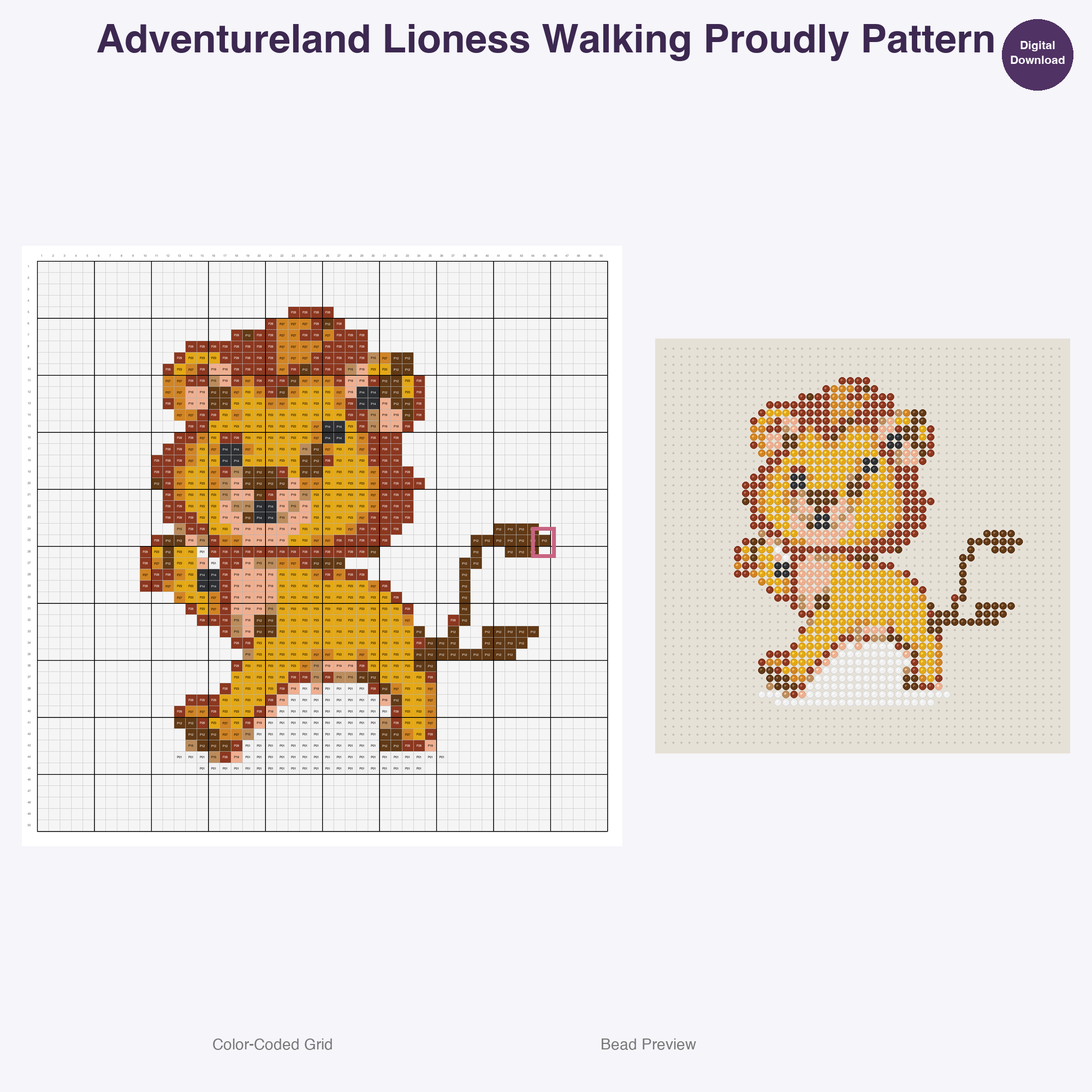 Adventureland Safari Creatures Perler Bead Patterns, 48 Designs x 3 Grid Sizes (29x29 + 50x50 + 128x128), Fuse Bead PDF Digital Download