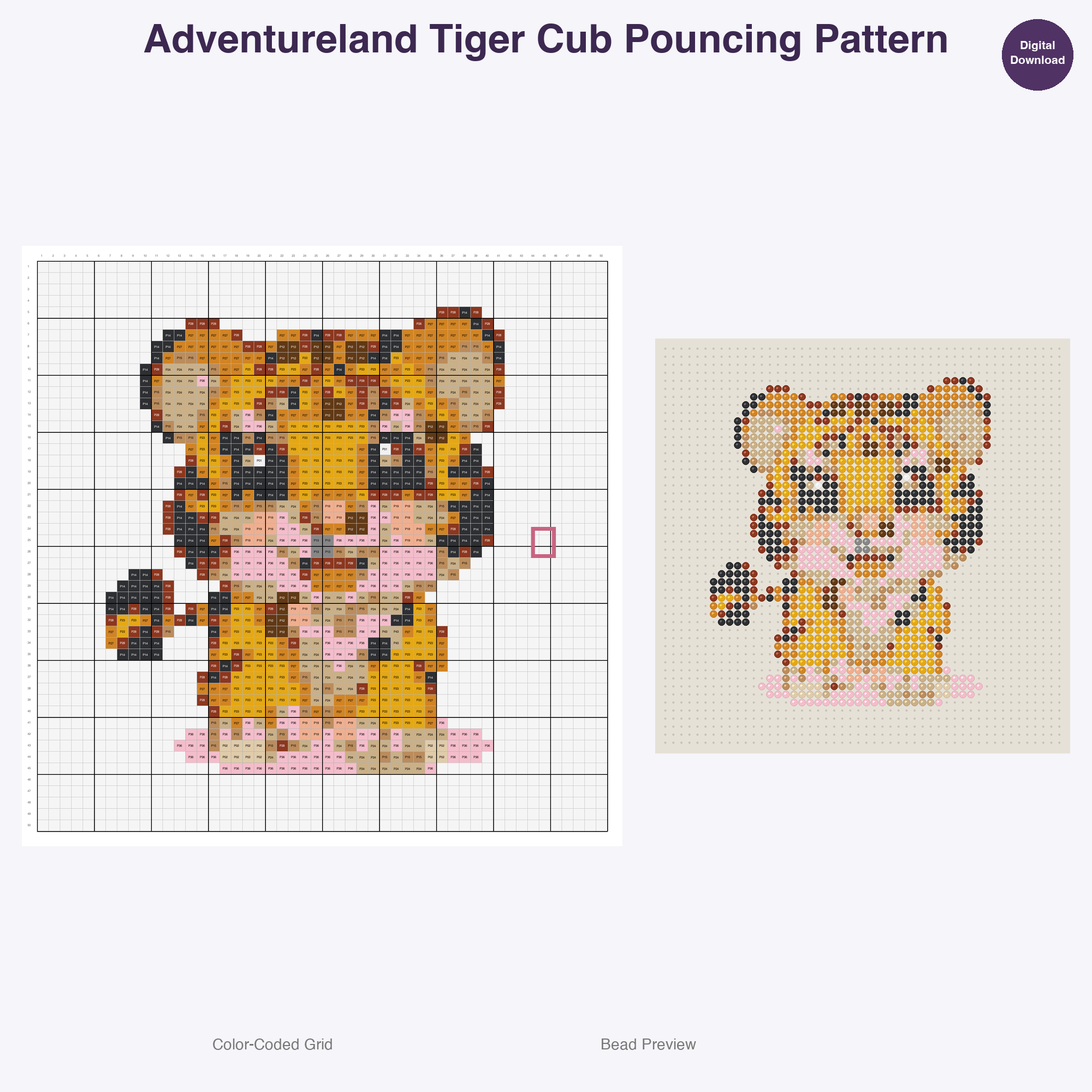 Adventureland Safari Creatures Perler Bead Patterns, 48 Designs x 3 Grid Sizes (29x29 + 50x50 + 128x128), Fuse Bead PDF Digital Download