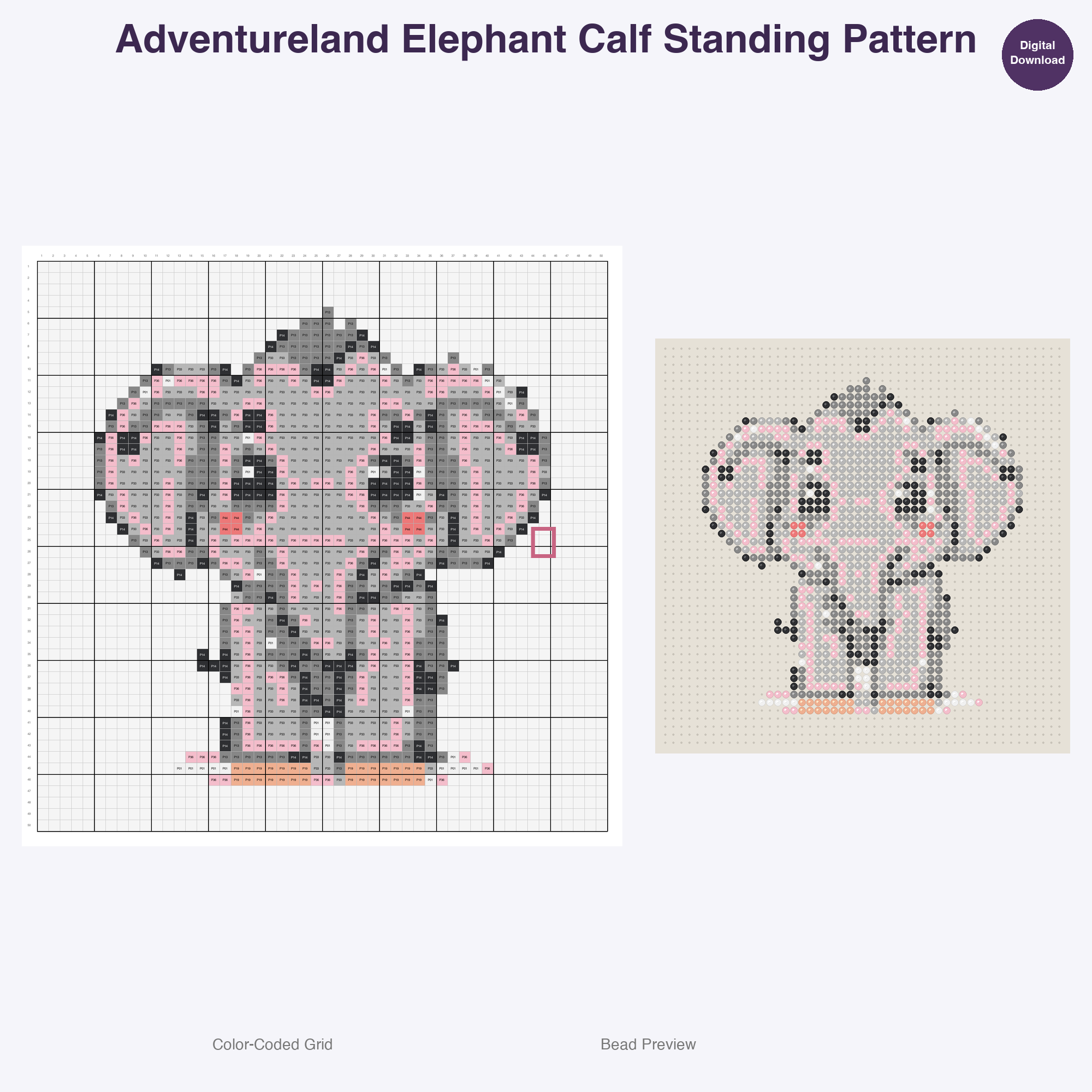 Adventureland Safari Creatures Perler Bead Patterns, 48 Designs x 3 Grid Sizes (29x29 + 50x50 + 128x128), Fuse Bead PDF Digital Download