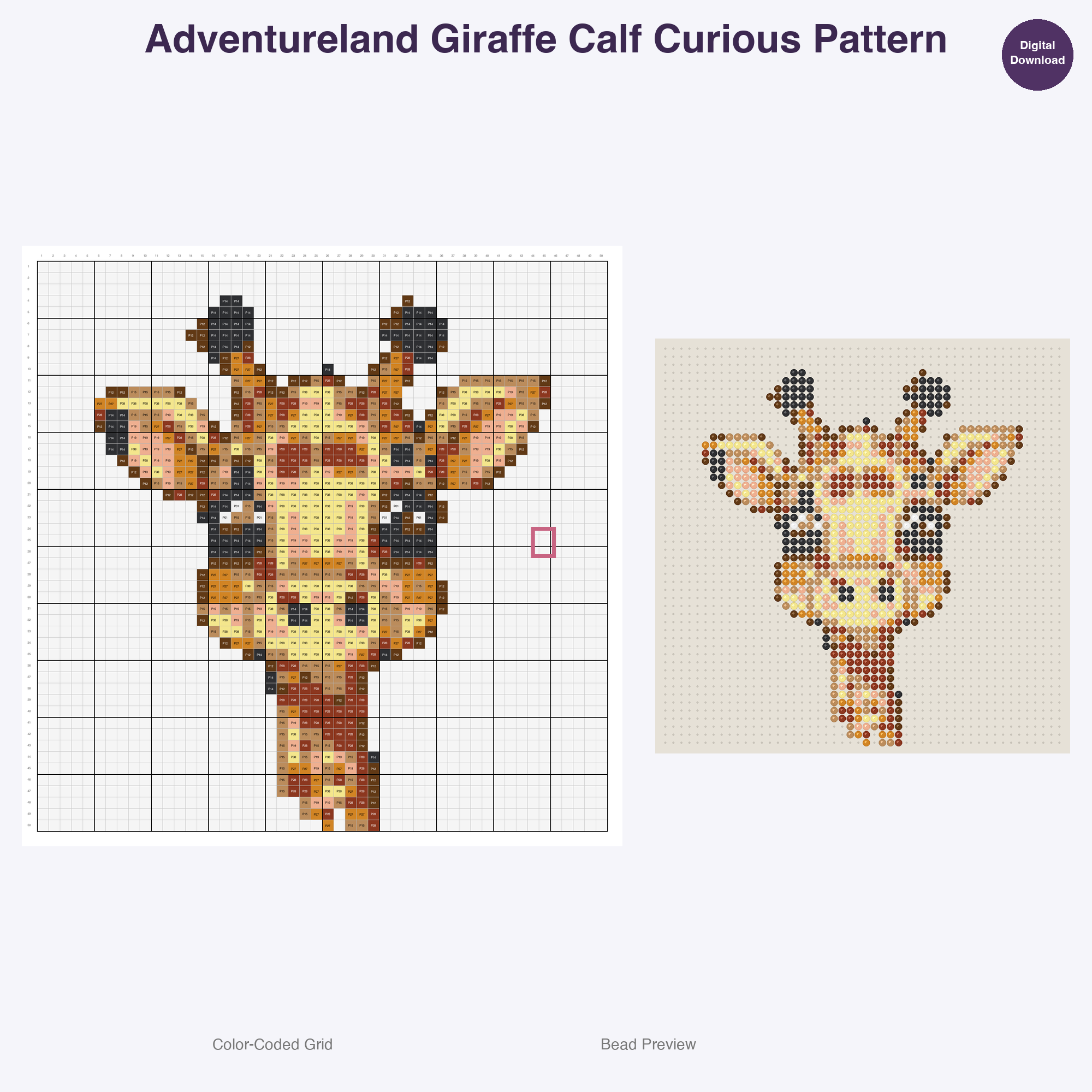Adventureland Safari Creatures Perler Bead Patterns, 48 Designs x 3 Grid Sizes (29x29 + 50x50 + 128x128), Fuse Bead PDF Digital Download