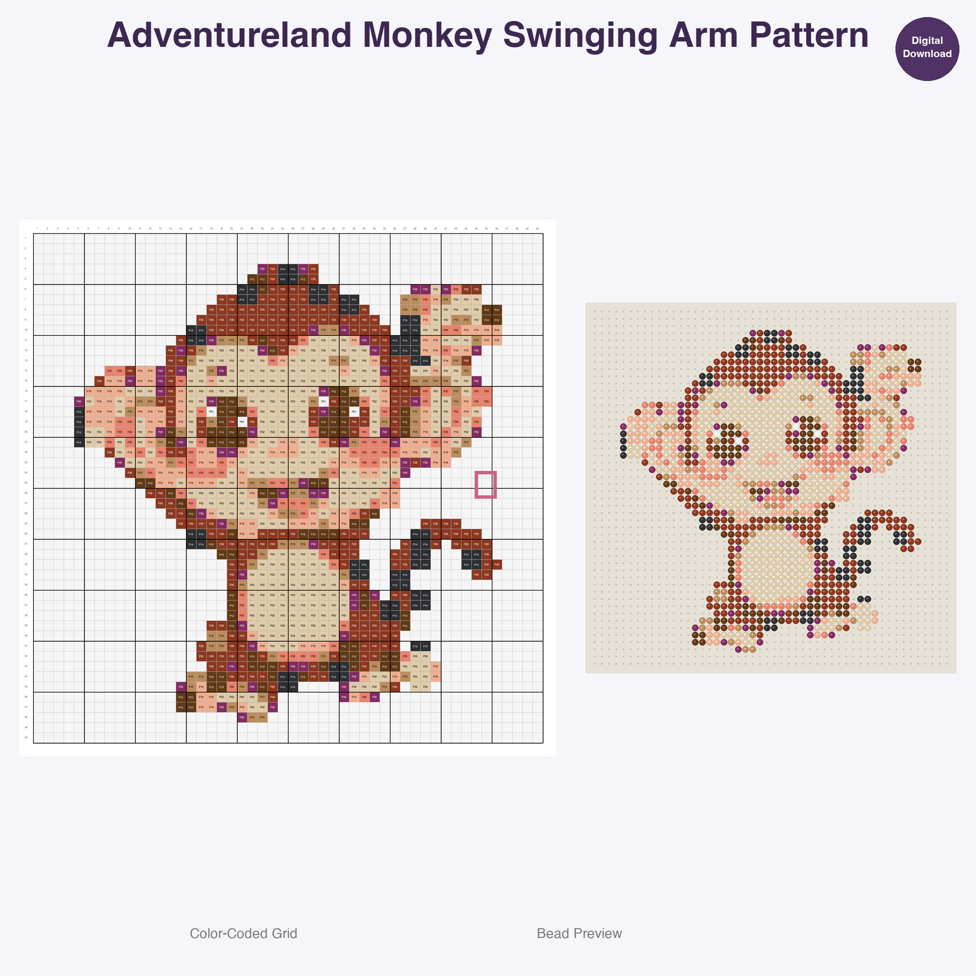 Adventureland Safari Creatures Perler Bead Patterns, 48 Designs x 3 Grid Sizes (29x29 + 50x50 + 128x128), Fuse Bead PDF Digital Download