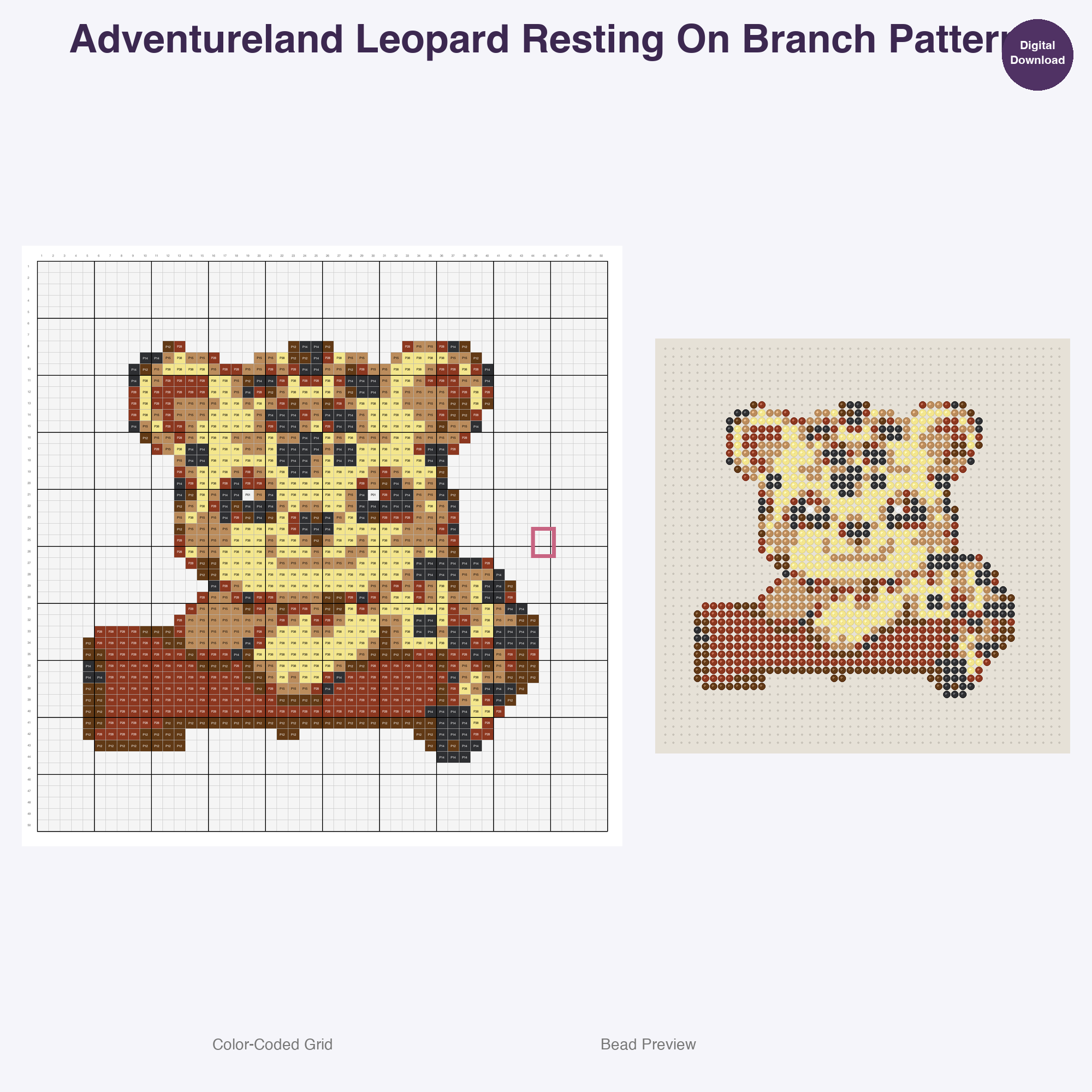 Adventureland Safari Creatures Perler Bead Patterns, 48 Designs x 3 Grid Sizes (29x29 + 50x50 + 128x128), Fuse Bead PDF Digital Download