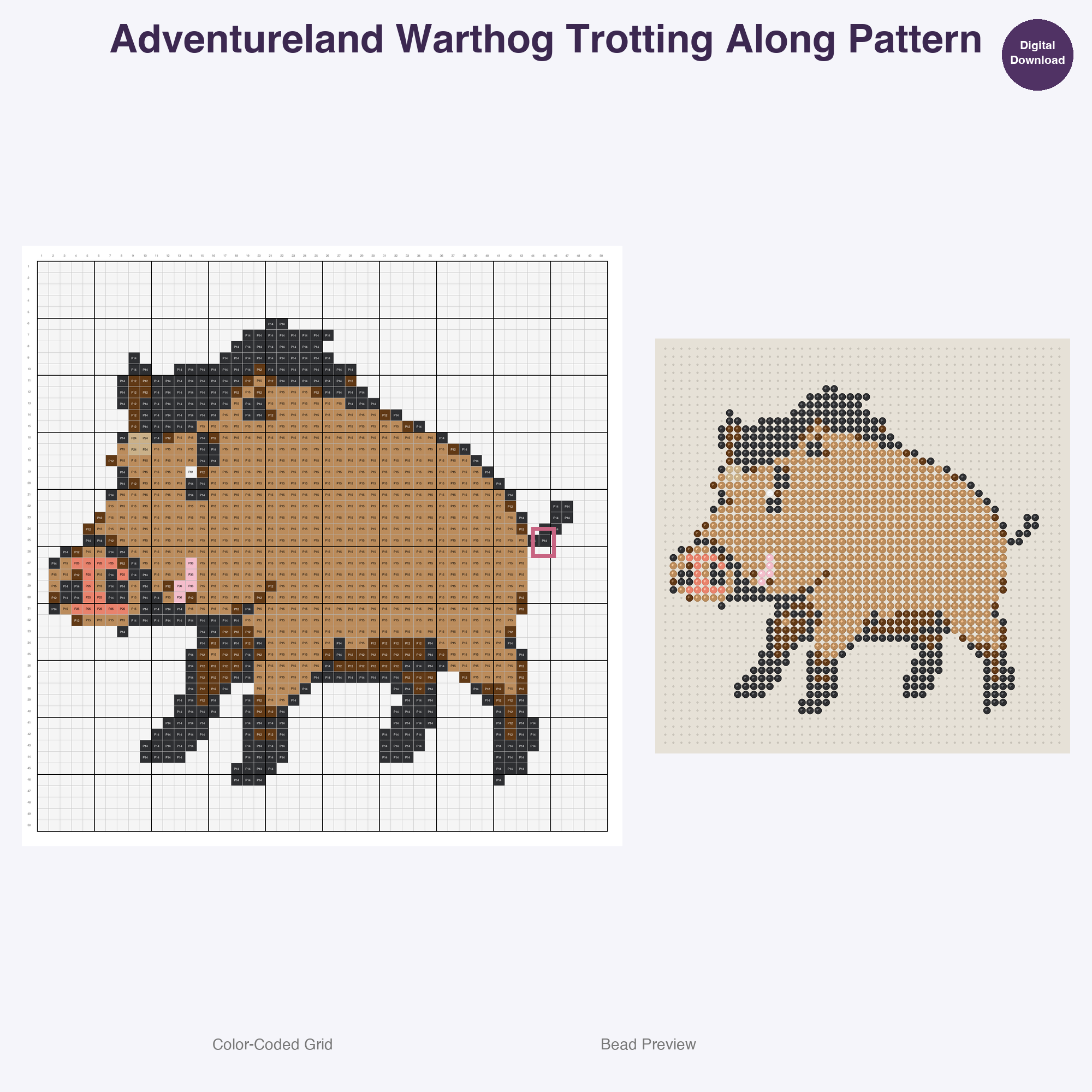 Adventureland Safari Creatures Perler Bead Patterns, 48 Designs x 3 Grid Sizes (29x29 + 50x50 + 128x128), Fuse Bead PDF Digital Download