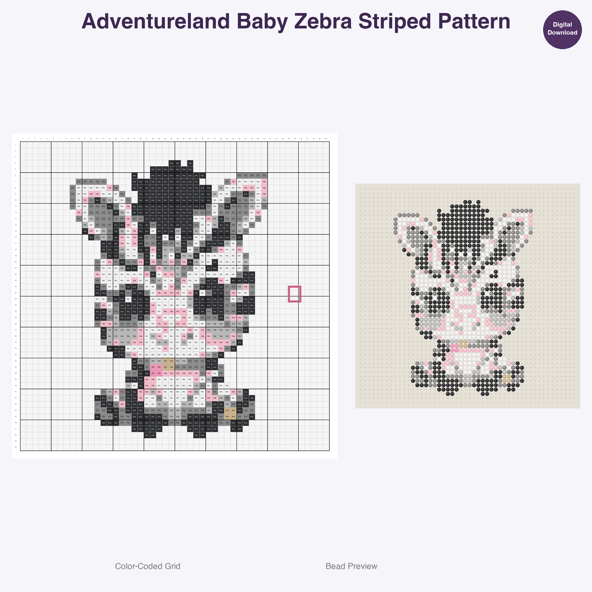 Adventureland Safari Creatures Perler Bead Patterns, 48 Designs x 3 Grid Sizes (29x29 + 50x50 + 128x128), Fuse Bead PDF Digital Download