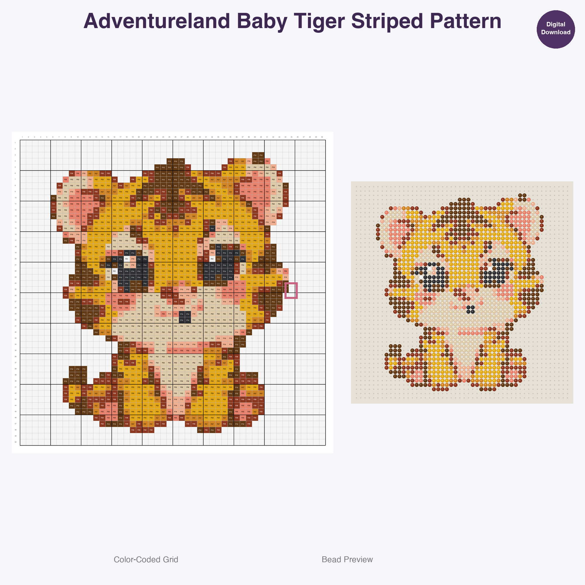 Adventureland Safari Creatures Perler Bead Patterns, 48 Designs x 3 Grid Sizes (29x29 + 50x50 + 128x128), Fuse Bead PDF Digital Download