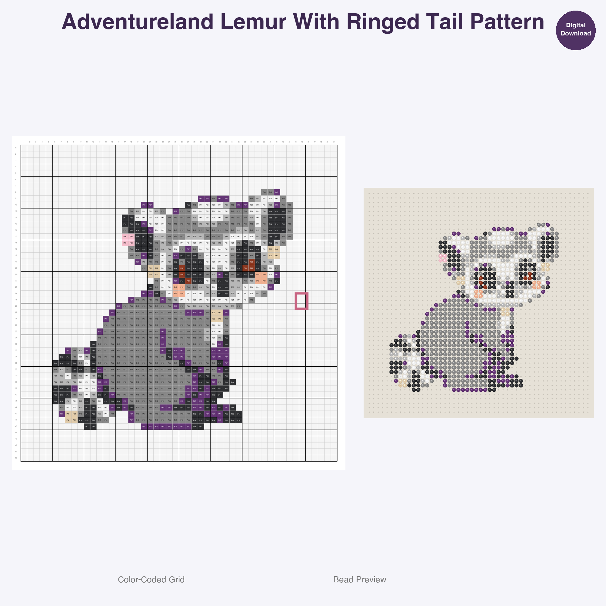 Adventureland Safari Creatures Perler Bead Patterns, 48 Designs x 3 Grid Sizes (29x29 + 50x50 + 128x128), Fuse Bead PDF Digital Download