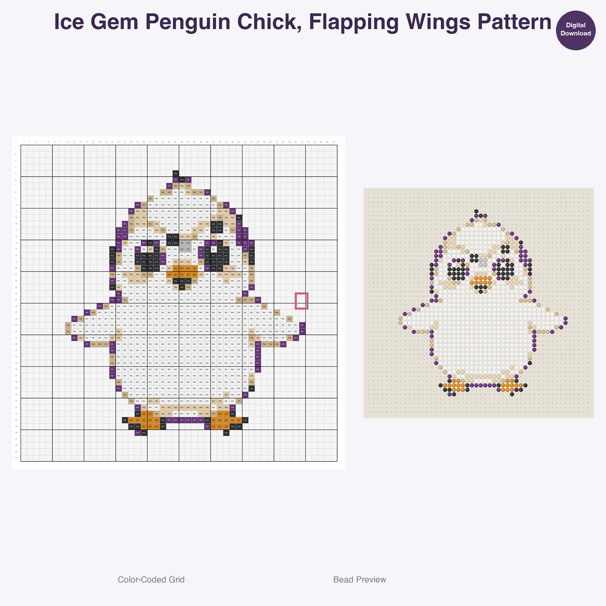 Arctic Ice Gem Critters Perler Bead Patterns, 48 Designs x 3 Grid Sizes (29x29 + 50x50 + 128x128), Fuse Bead PDF Digital Download