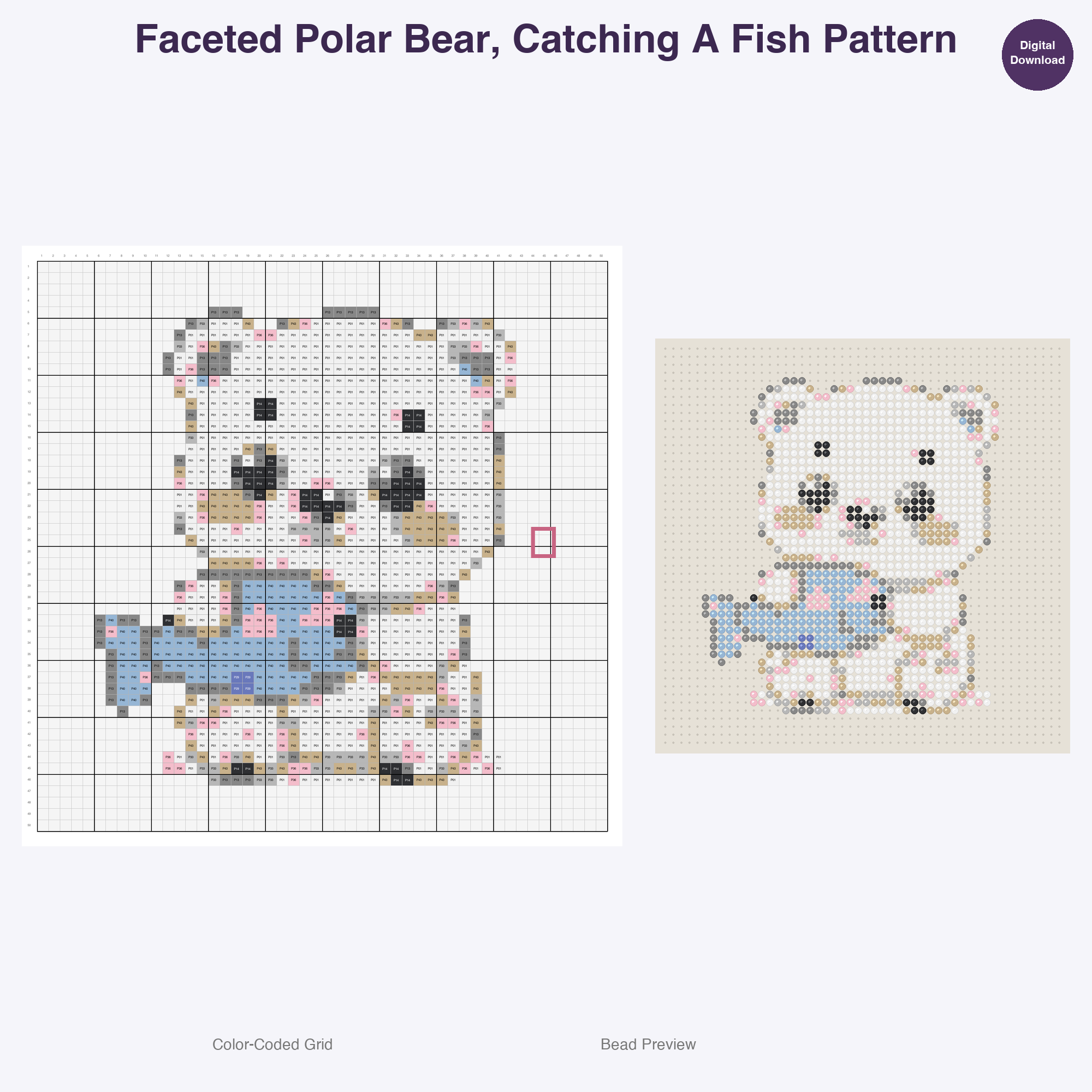 Arctic Ice Gem Critters Perler Bead Patterns, 48 Designs x 3 Grid Sizes (29x29 + 50x50 + 128x128), Fuse Bead PDF Digital Download