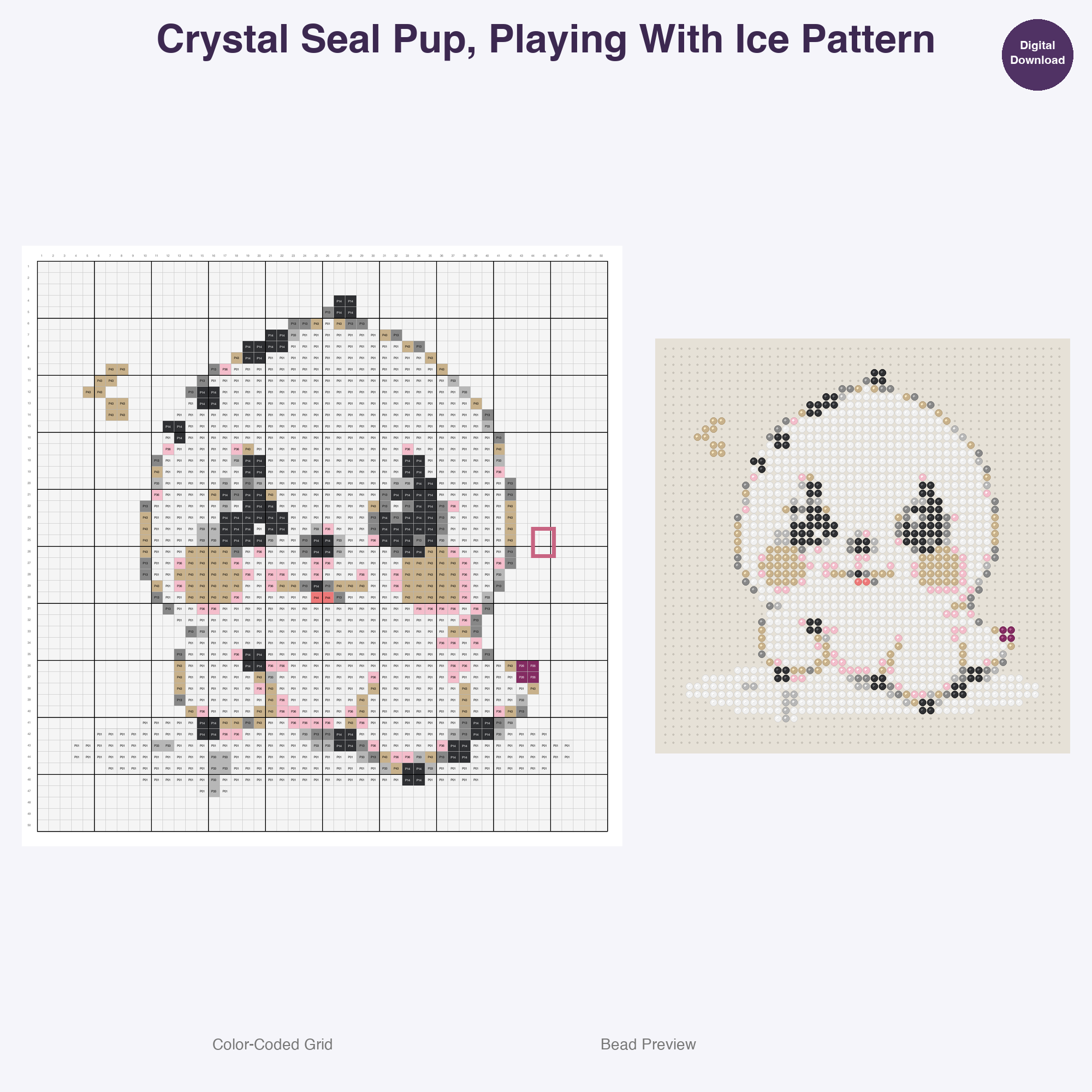 Arctic Ice Gem Critters Perler Bead Patterns, 48 Designs x 3 Grid Sizes (29x29 + 50x50 + 128x128), Fuse Bead PDF Digital Download