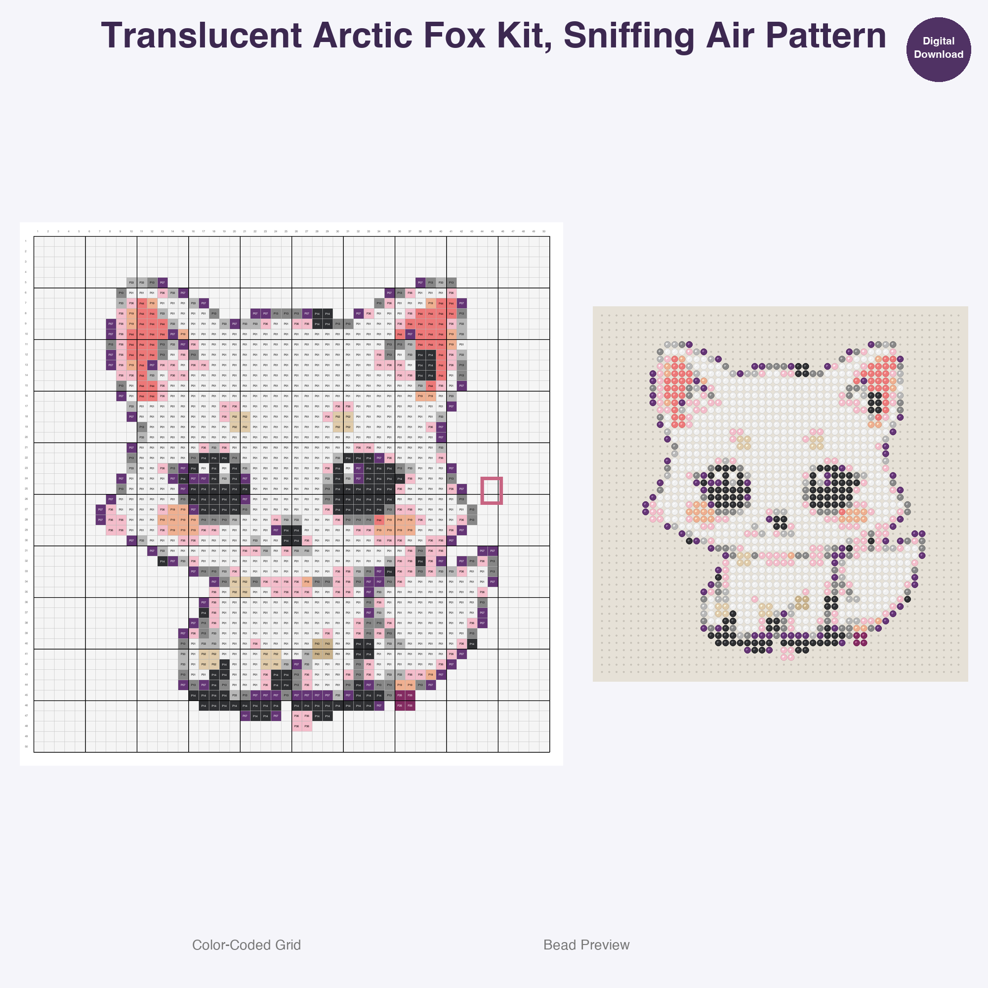 Arctic Ice Gem Critters Perler Bead Patterns, 48 Designs x 3 Grid Sizes (29x29 + 50x50 + 128x128), Fuse Bead PDF Digital Download