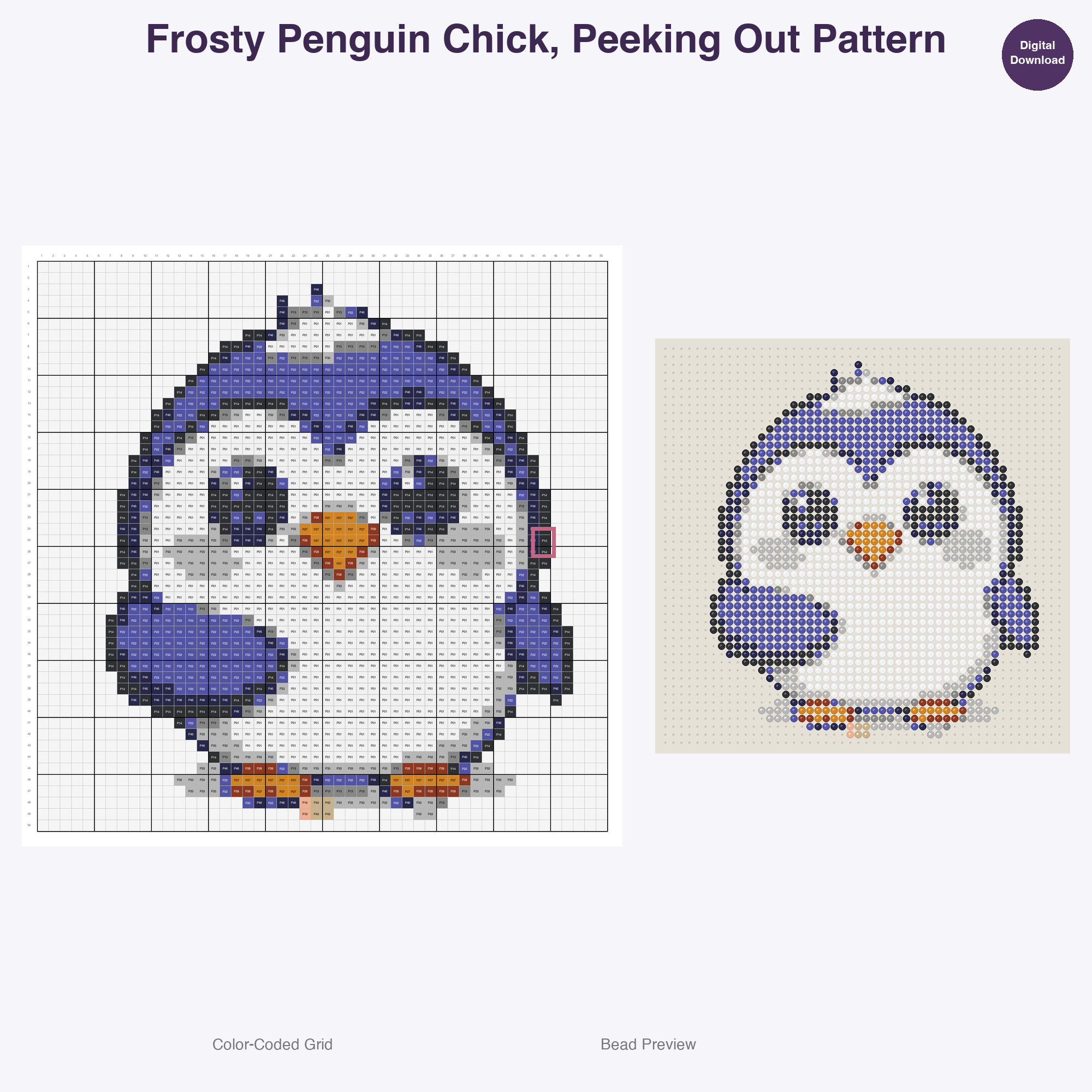 Arctic Ice Gem Critters Perler Bead Patterns, 48 Designs x 3 Grid Sizes (29x29 + 50x50 + 128x128), Fuse Bead PDF Digital Download