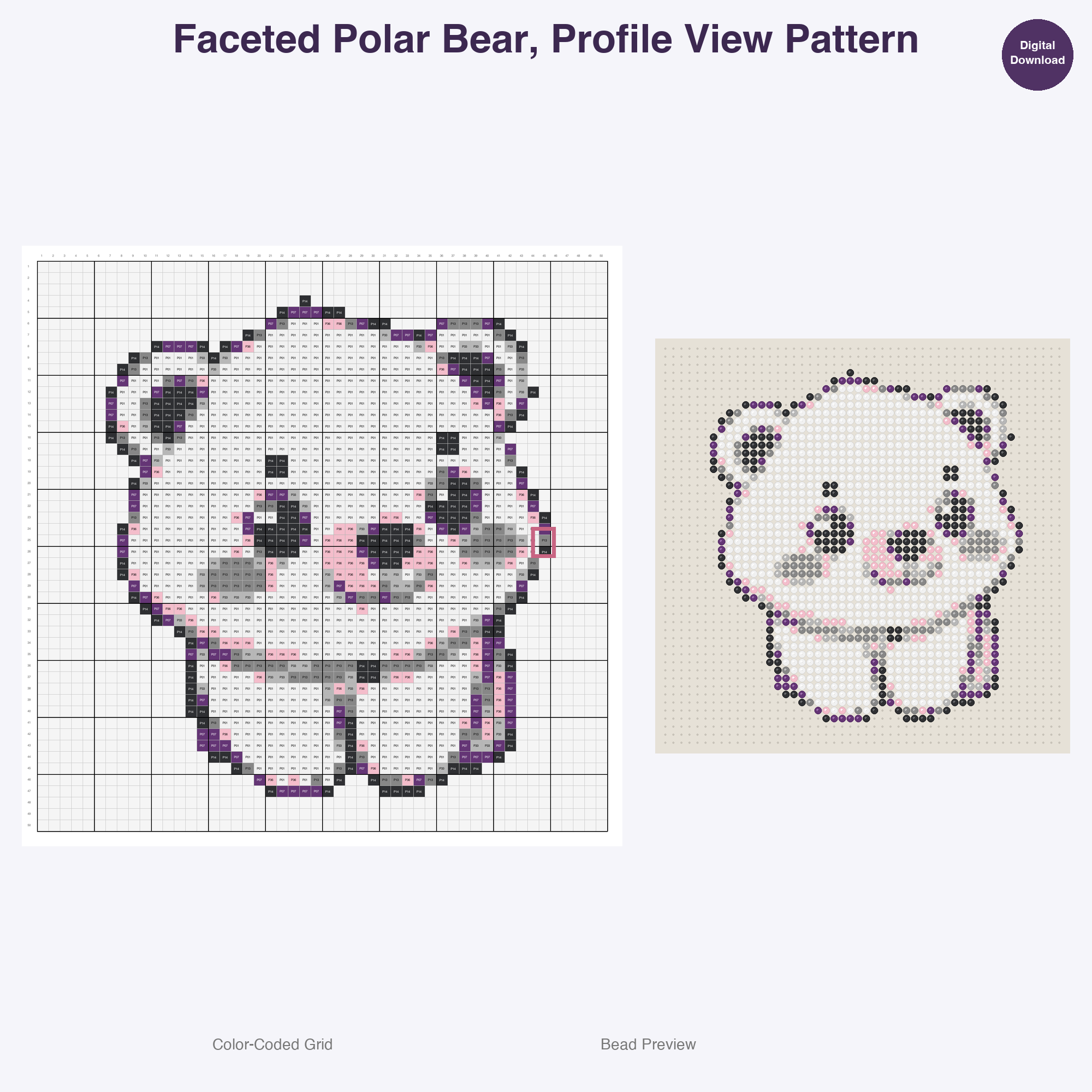 Arctic Ice Gem Critters Perler Bead Patterns, 48 Designs x 3 Grid Sizes (29x29 + 50x50 + 128x128), Fuse Bead PDF Digital Download