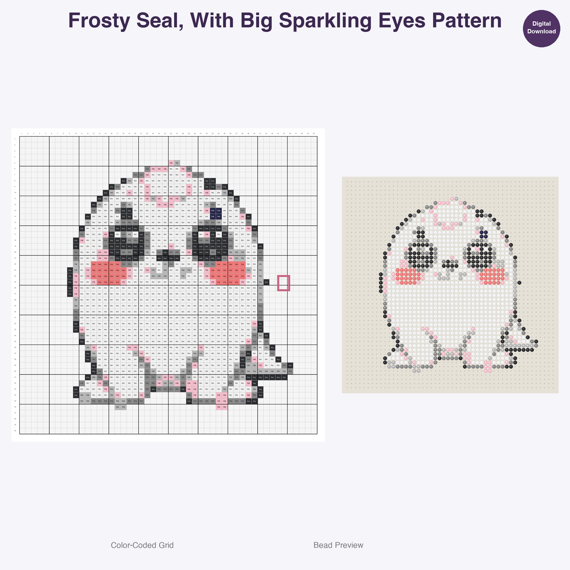 Arctic Ice Gem Critters Perler Bead Patterns, 48 Designs x 3 Grid Sizes (29x29 + 50x50 + 128x128), Fuse Bead PDF Digital Download