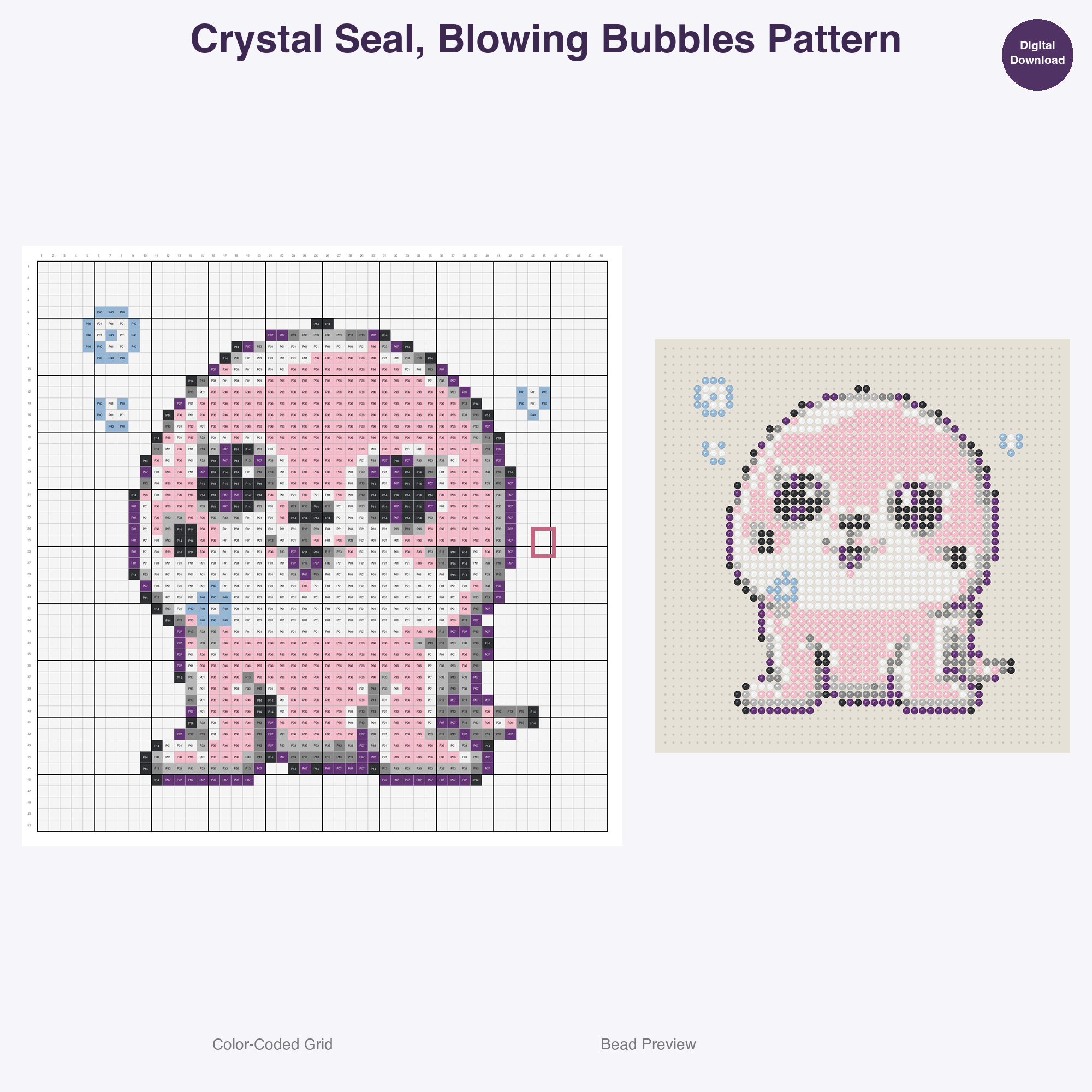 Arctic Ice Gem Critters Perler Bead Patterns, 48 Designs x 3 Grid Sizes (29x29 + 50x50 + 128x128), Fuse Bead PDF Digital Download