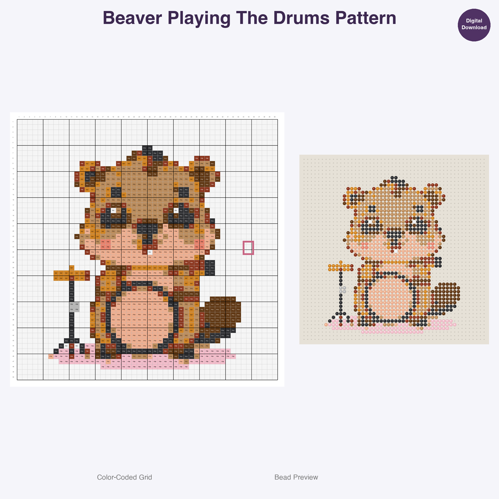 Artsy Critters Creative Hobbies Perler Bead Patterns, 48 Designs x 3 Grid Sizes (29x29 + 50x50 + 128x128), Fuse Bead PDF Digital Download