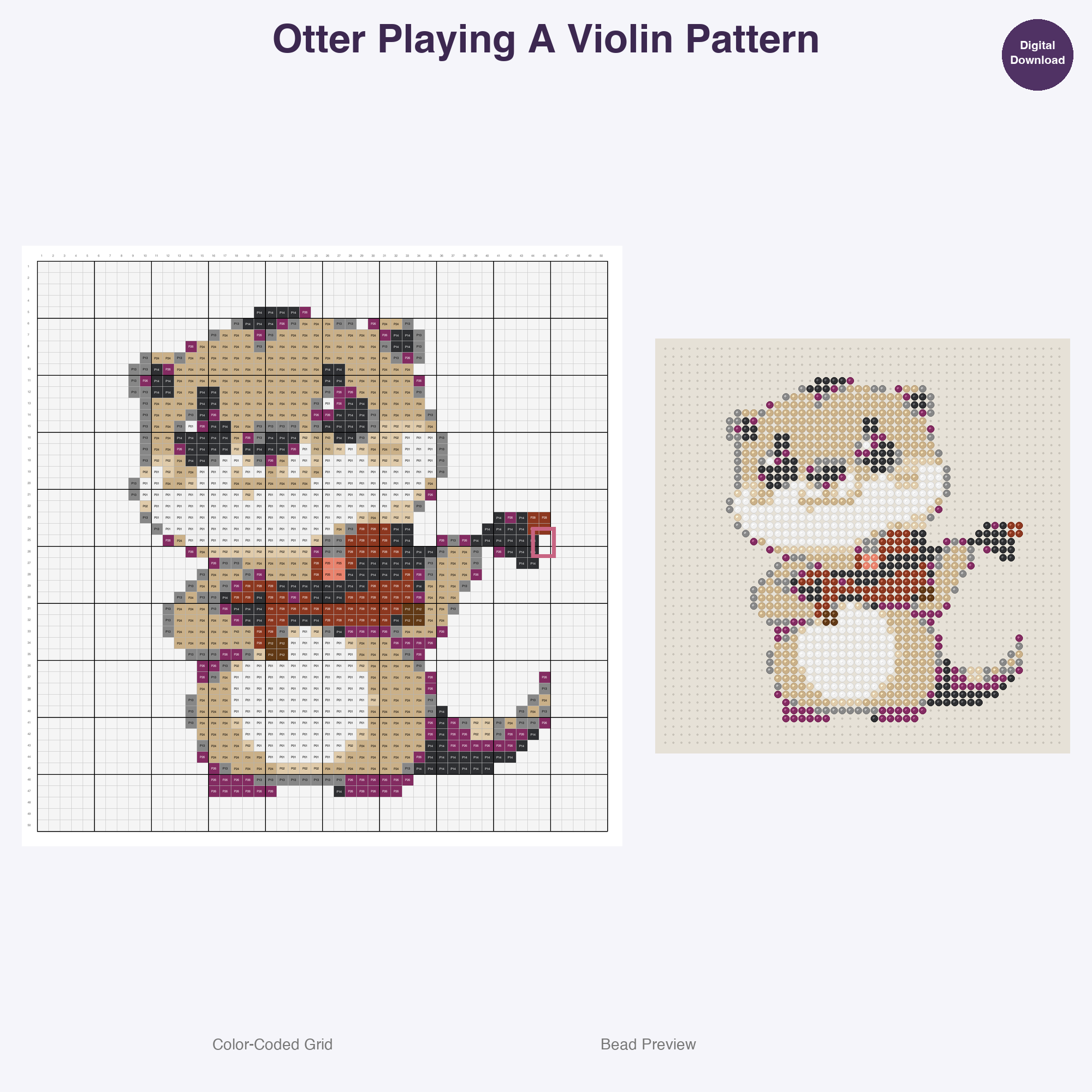 Artsy Critters Creative Hobbies Perler Bead Patterns, 48 Designs x 3 Grid Sizes (29x29 + 50x50 + 128x128), Fuse Bead PDF Digital Download