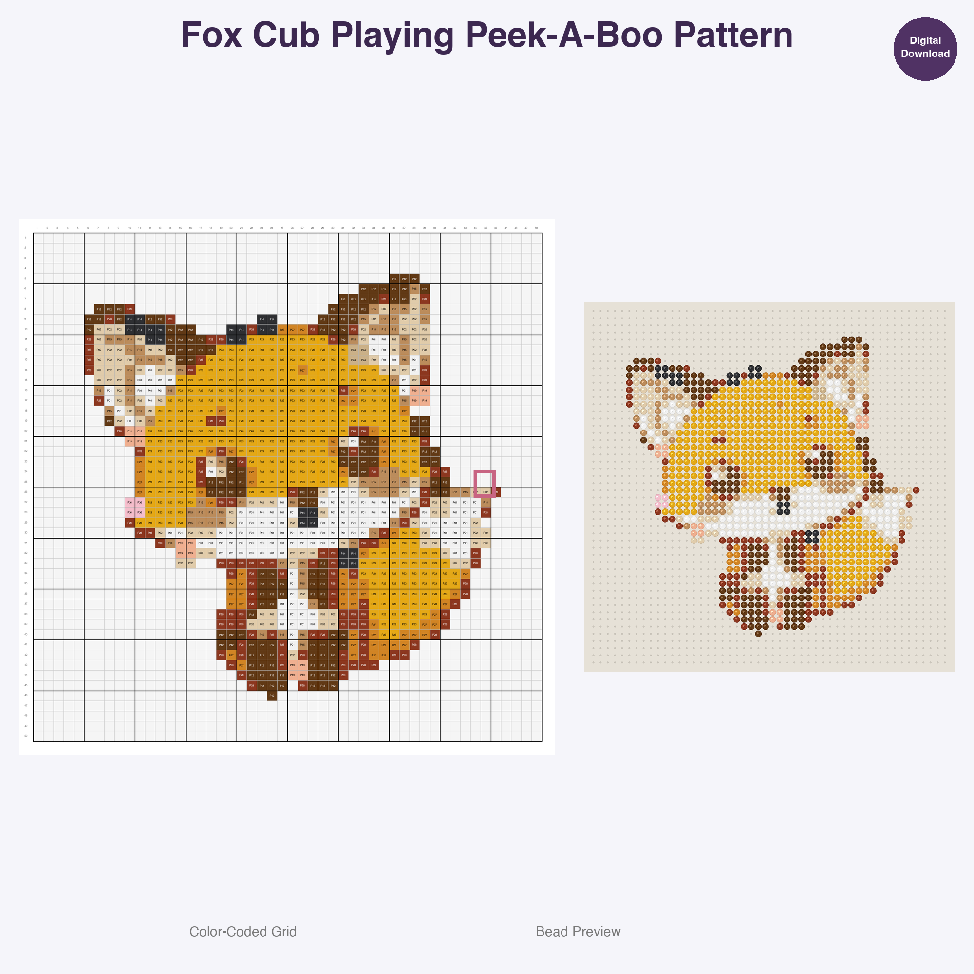 Baby Animal Playtime Pals Perler Bead Patterns, 48 Designs x 3 Grid Sizes (29x29 + 50x50 + 128x128), Fuse Bead PDF Digital Download