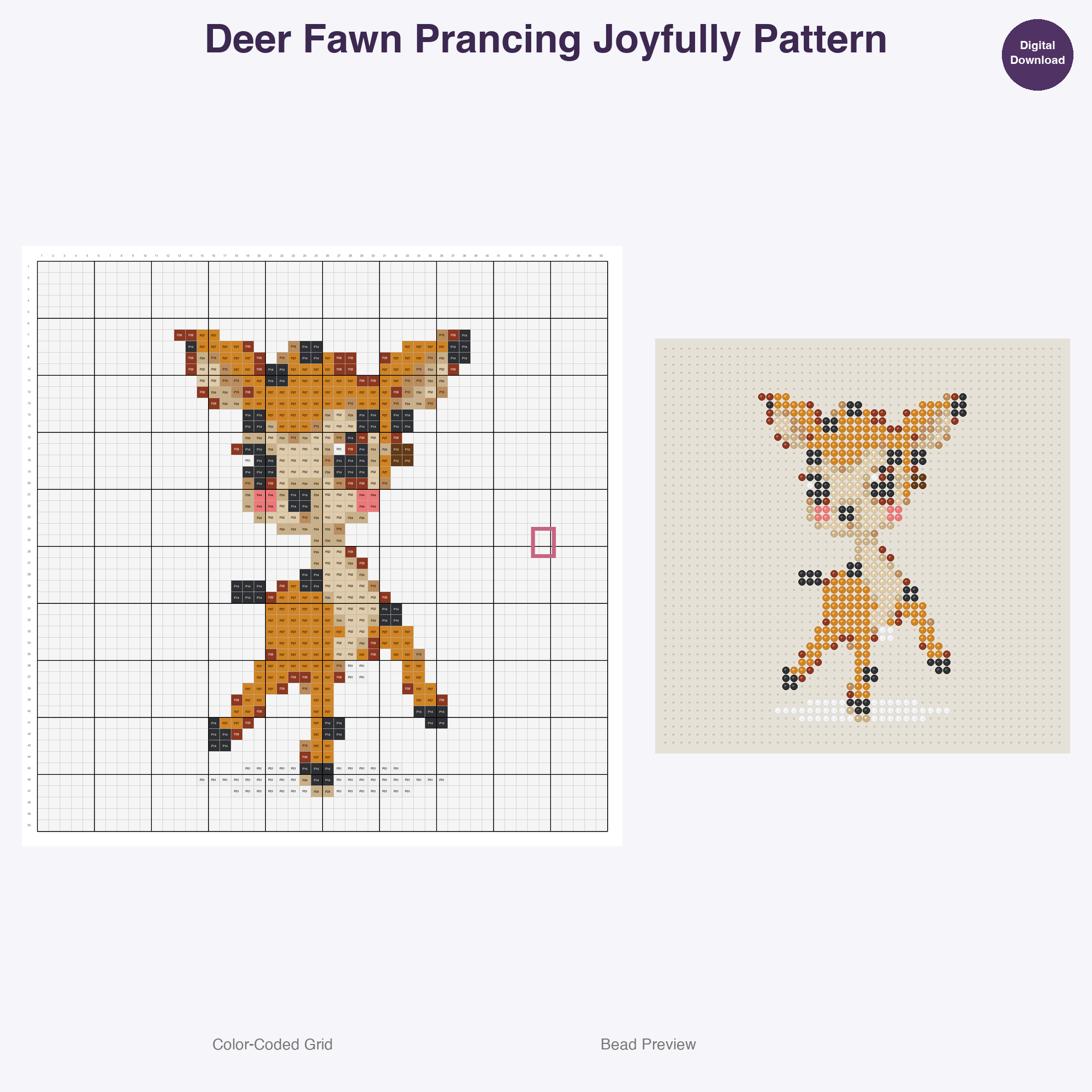 Baby Animal Playtime Pals Perler Bead Patterns, 48 Designs x 3 Grid Sizes (29x29 + 50x50 + 128x128), Fuse Bead PDF Digital Download